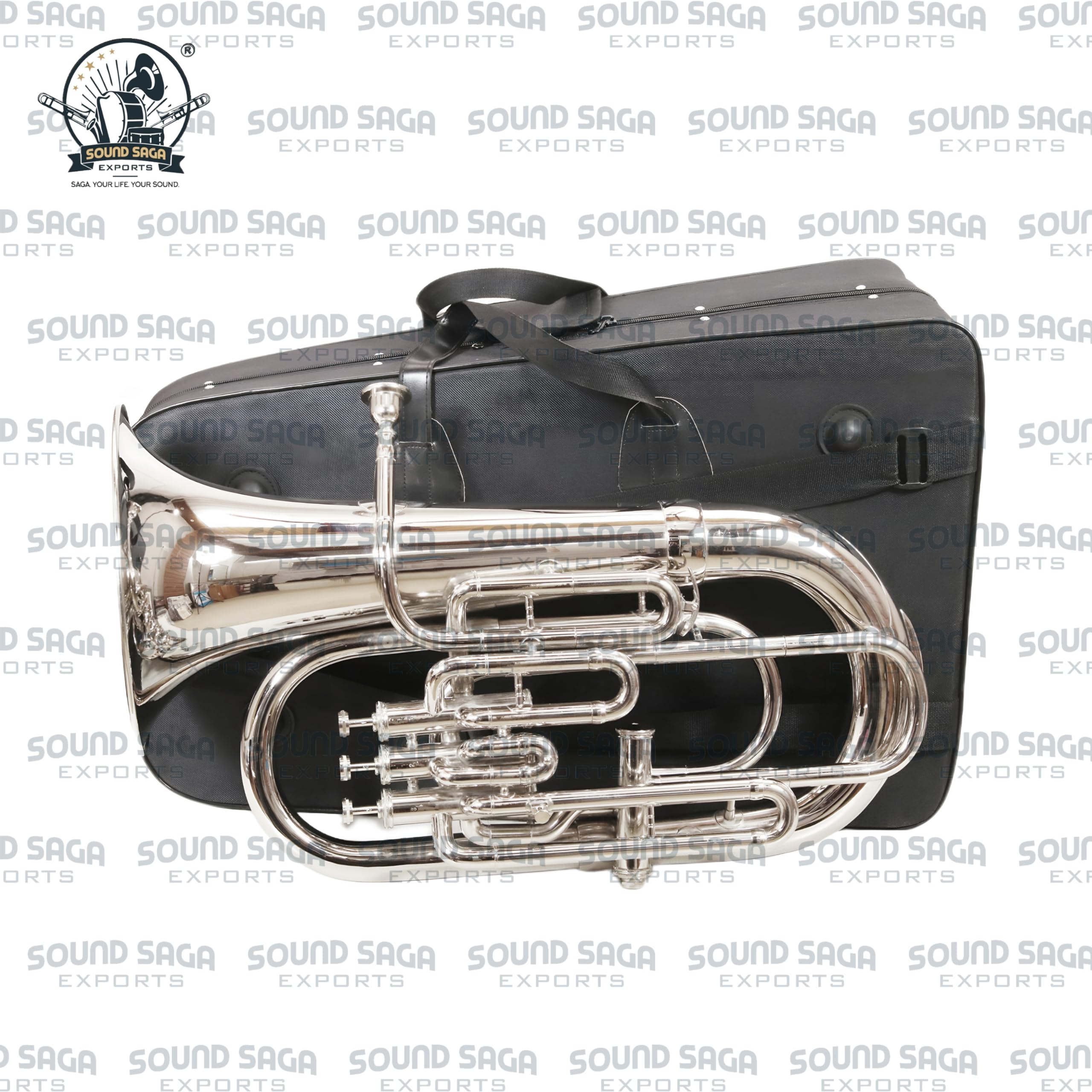 SOUND SAGA(r) Euphonium 4 Valve Bb Pitch Including Mouthpiece and Carry Case. (SILVER CHROME) - Image 5