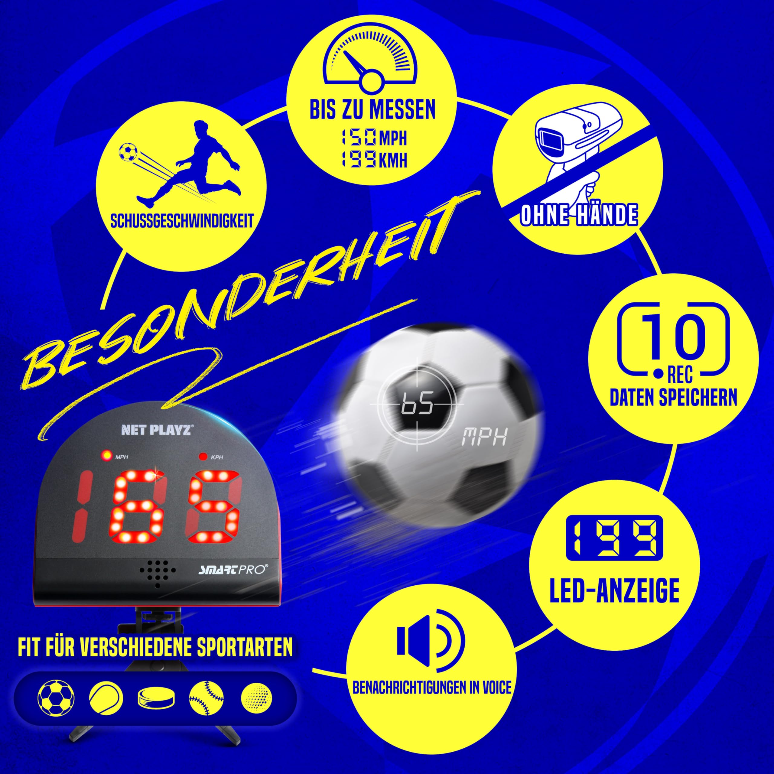 Fußballgeschenke Geschwindigkeitsradar - Messen Sie die Schussgeschwindigkeit, die Schussleistungserkennung, Sportradarpistolen (freihändig) Sensoren | Trainingshilfen, Gadget Gear & Equipment