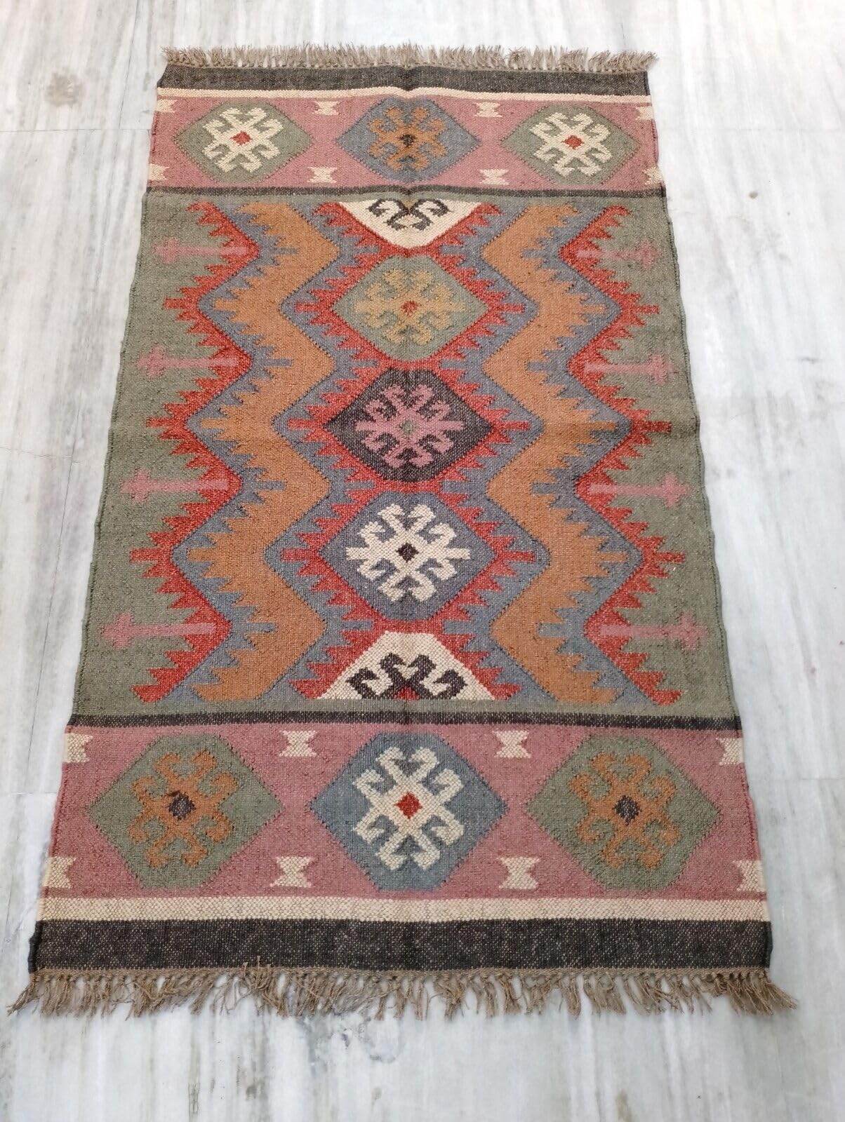 Tapis Kilim en laine et jute - Tapis bohème tissé à la main pour salon, chambre à coucher et entrée (200 x 300 cm)