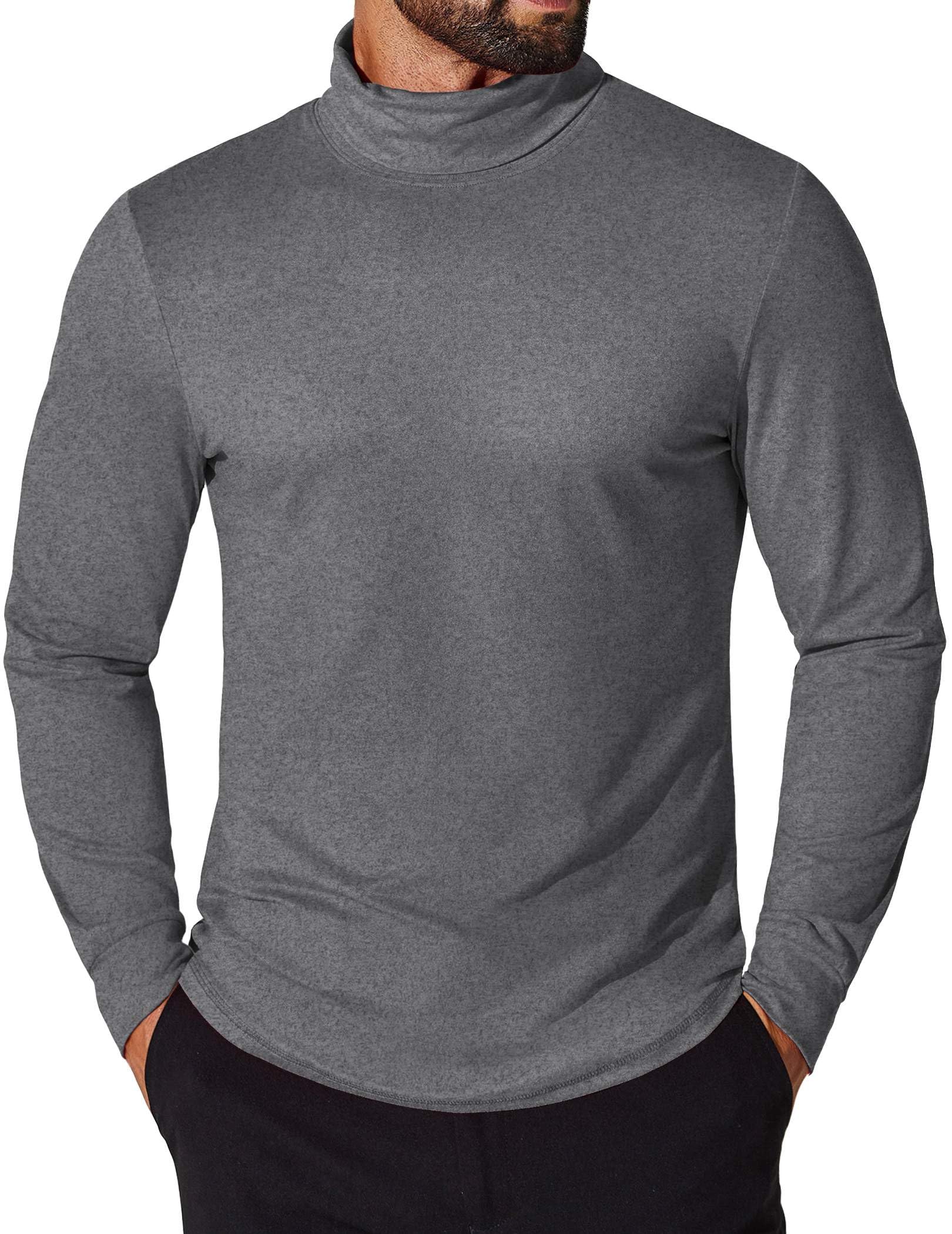 COOFANDY Men's Turtleneck Pullover, Long Sleeve, Dk Grey