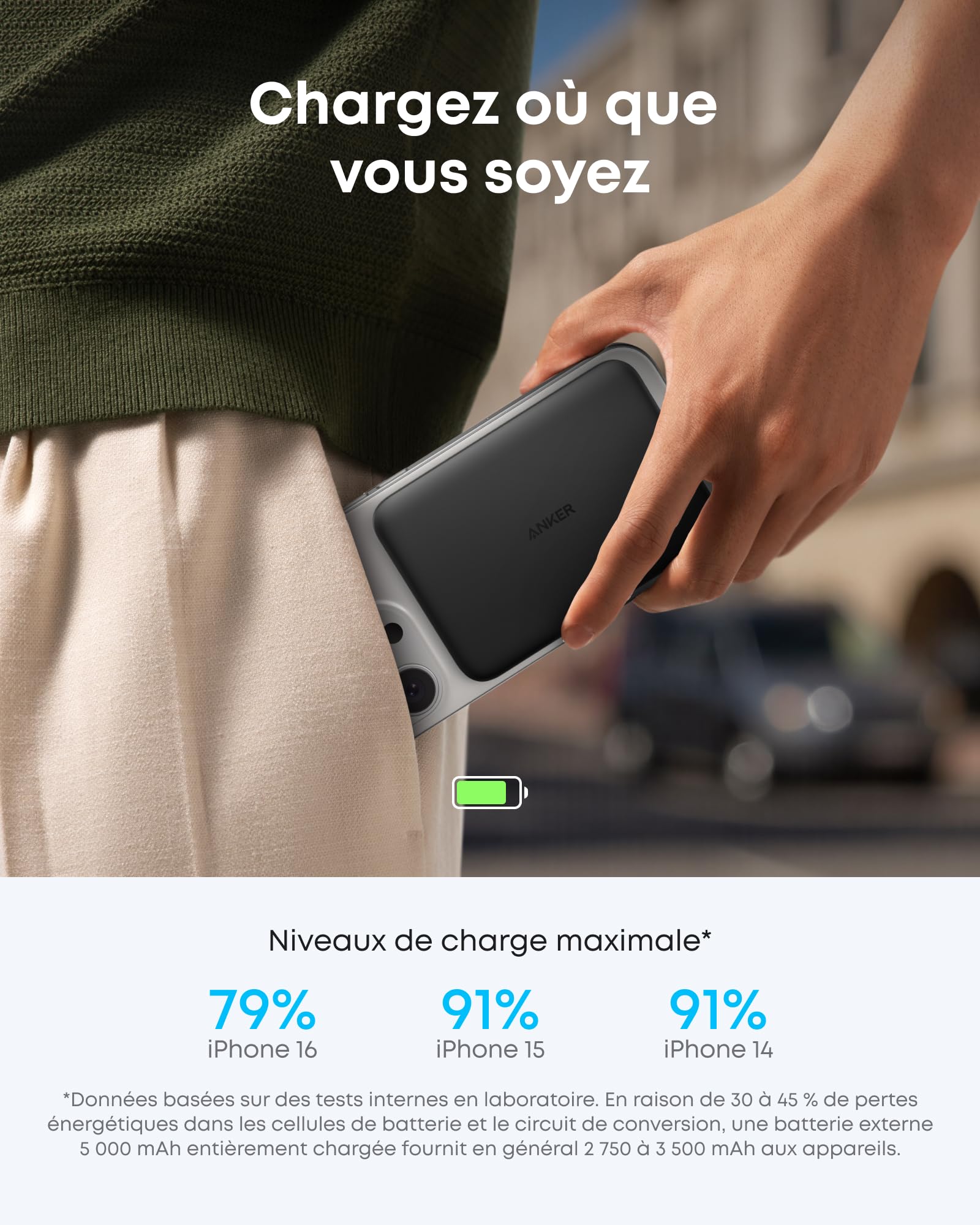 Anker Nano Batterie Externe Magsafe certifiée Qi2 15W magnétique Ultra-Fine 5000 mAh, Rapide, Ergonomique et Compatible MagSafe, Uniquement pour iPhone 17 Pro Max/16/15/14