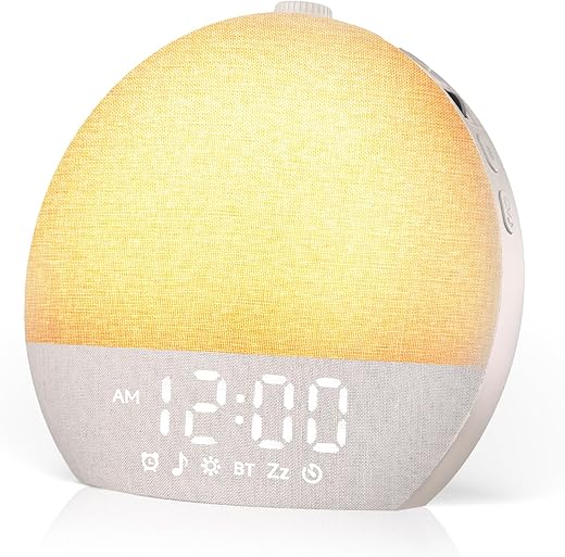 Geuuap Sunrise Alarm Clock White Noise Sound Machine for Bedroom | Natural Wake-Up Light with 30 Soothing Sleep Aids, Bluetooth Speaker, Dimmable Clock, Screen-Free Design for Baby Adults Kids-Khaki