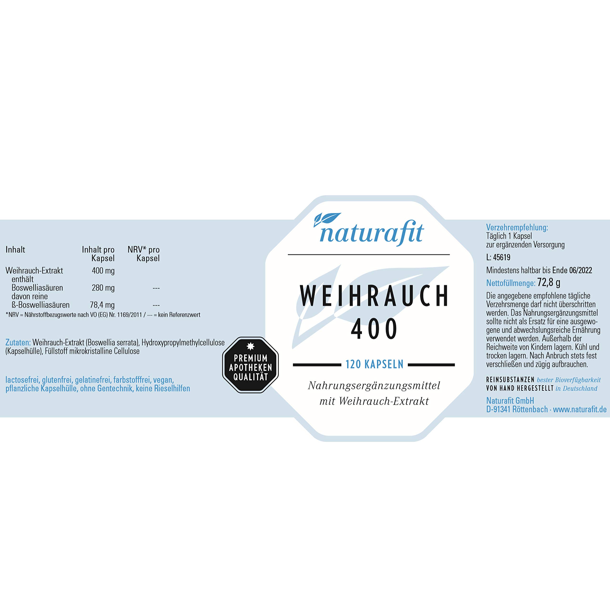 naturafit Weihrauch 400 Kapseln, 120 St. Kapseln