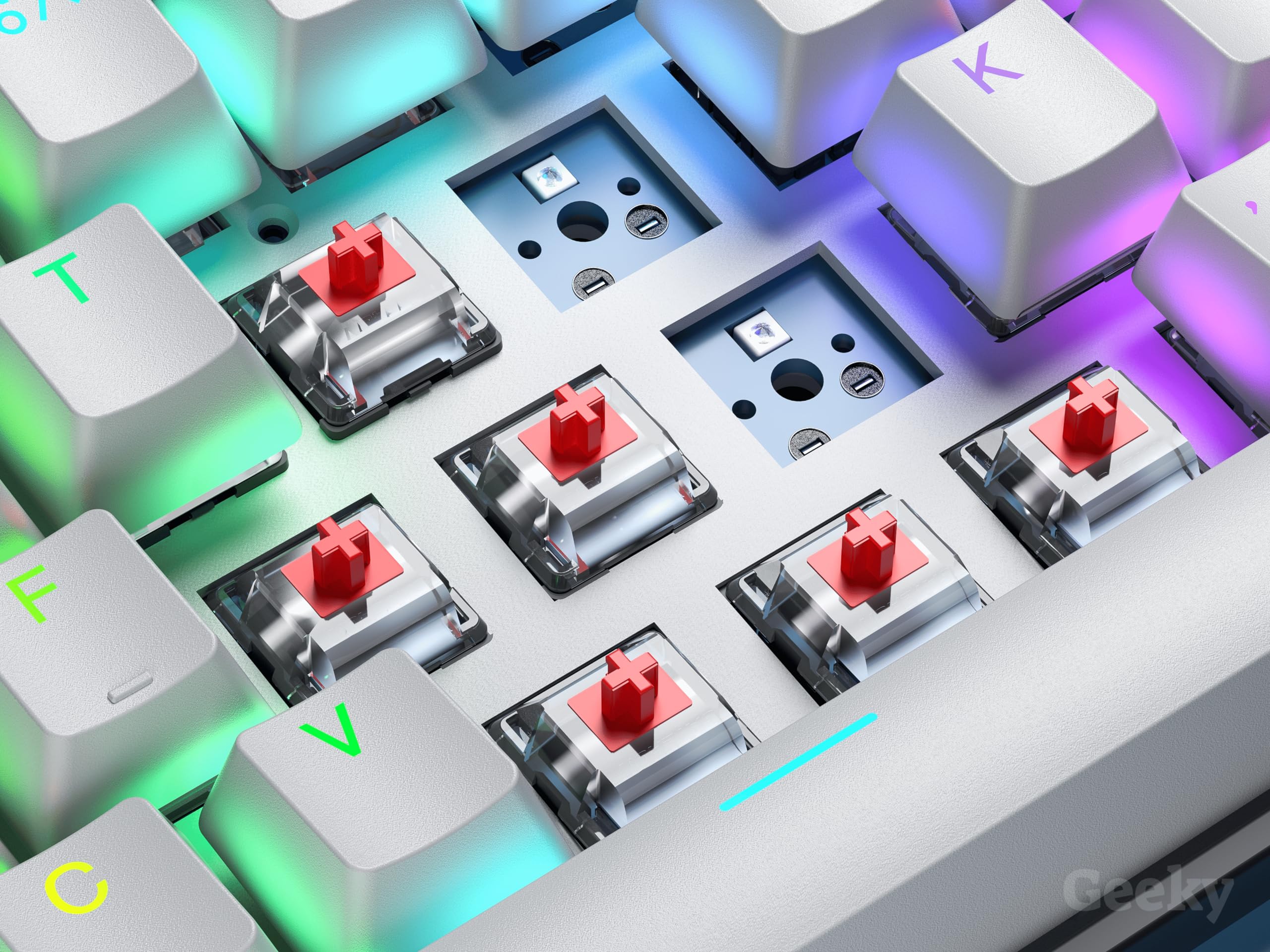 Geeky GK61 60% | Hot Swappable Mechanical Gaming Keyboard | 61 Keys Multi Color RGB LED Backlit for PC/Mac Gamer | ANSI US American Layout (Blue, Mechanical Red) — view 6