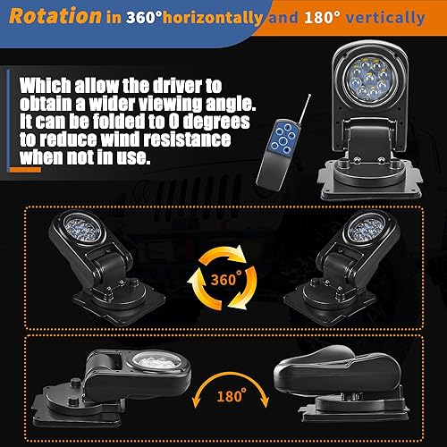 Miniatura 4 de Luces LED de punto remotas para camiones, luz de búsqueda giratoria de 360 grados con retorno automático para faro marino de camión, luces de