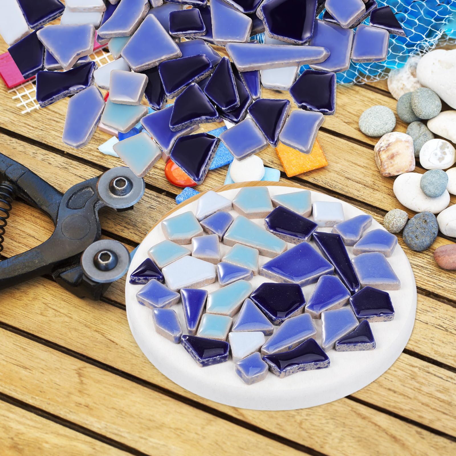 Azulejos de Cerámica Irregulares Material Seguro Adecuado para Decoración y Proyectos Creativos Piezas de 200g en Color Azul para Manualidades Diy