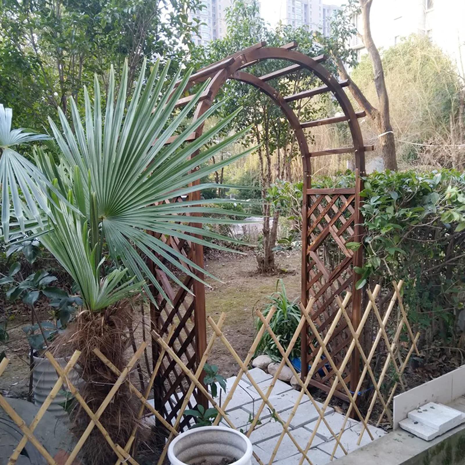 Drewniane łuki ogrodowe, łuk różany, pergola kratka do roślin pnących, odporna na warunki atmosferyczne łuk pnący, altana ogrodowa dekoracja na zewnątrz, łatwa w montażu, 120 x 215 cm / 140 x 225 cm