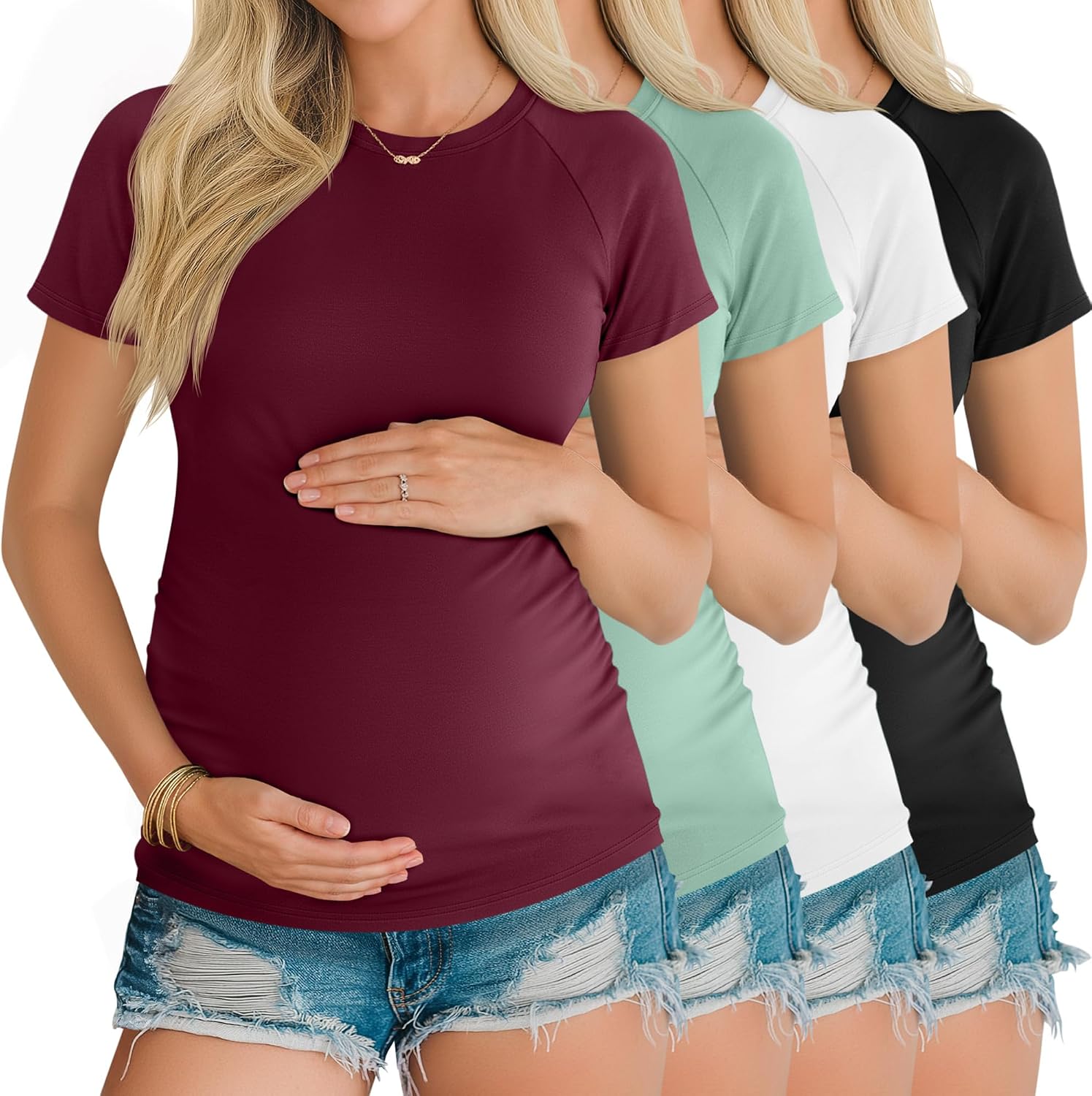 Oakgarden 4 Pack Women's Maternity Shirts Pregnancy Tunic Tops Raglan Short Sleeve Crew Neck Casual Mama Clothes