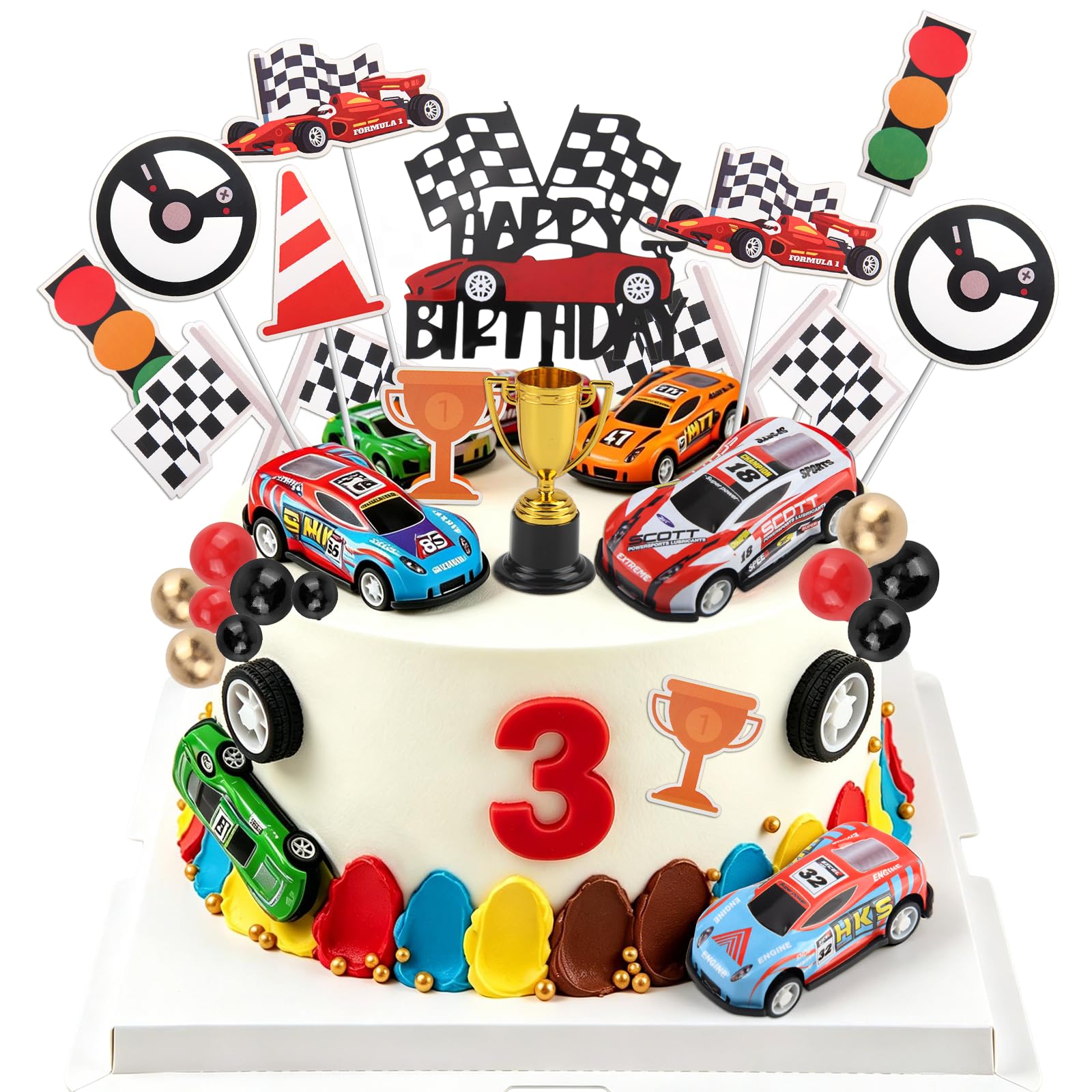 OMIGA Hot Wheels Cake Topper 32 Pcs Car Cake Decorations Balloon Topper