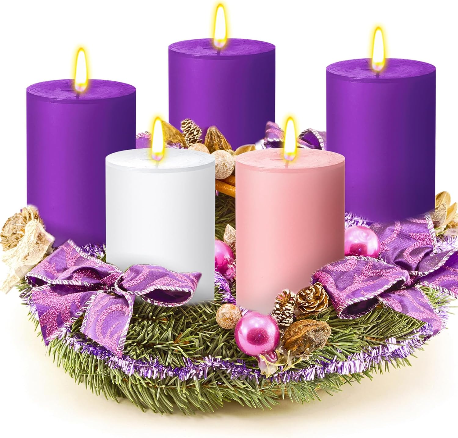 5 Pieces Christmas Advent Pillar Candle Round Scented