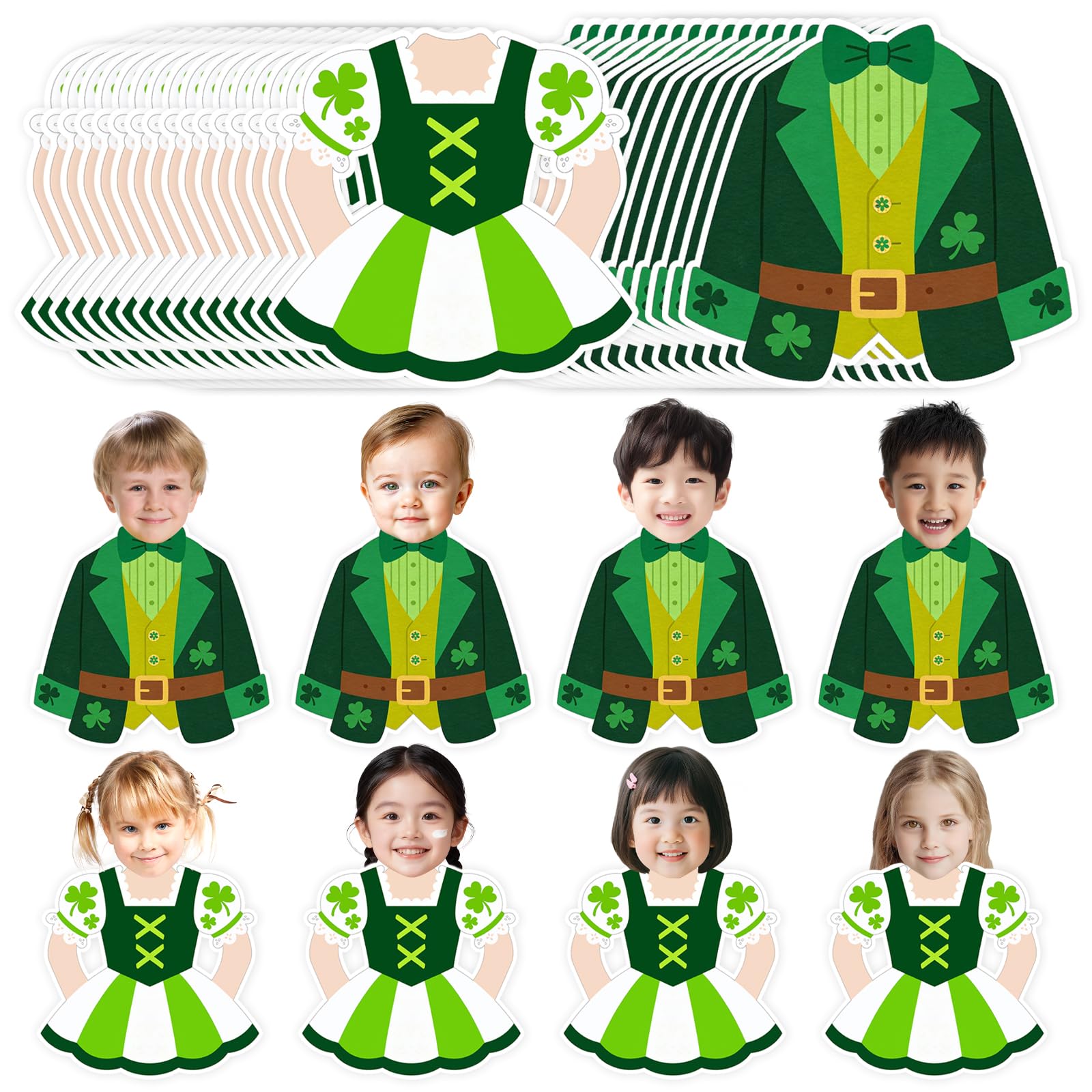 50 Piezas de decoración para tablón de anuncios del Día de San Patricio: Recortes de Traje y Vestido de Duende con 100 Puntos de Pegamento, Papel Verde para Decorar aulas, oficinas, hogares y Puertas