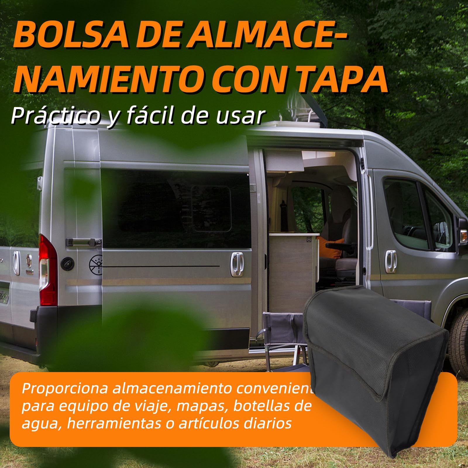 Bolsa de almacenamiento con tapa para furgoneta/caravana pilar B Ducato Jumper Boxer (negro)