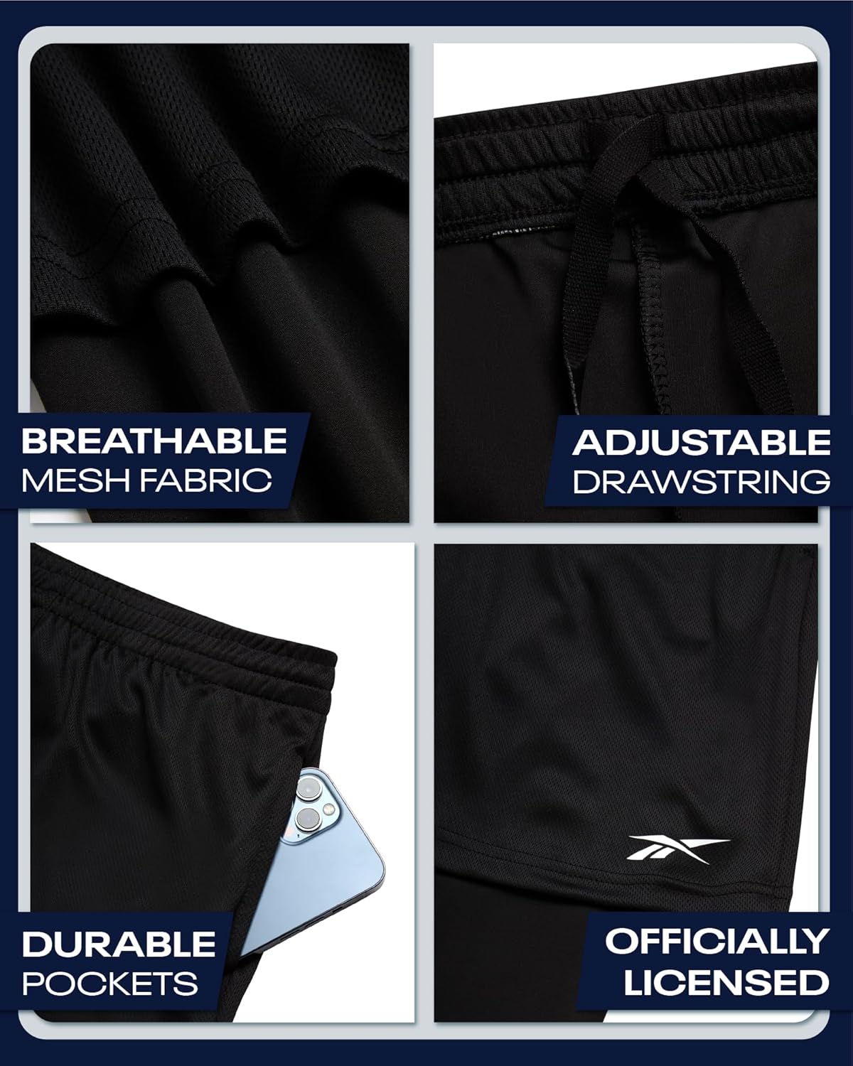 Reebok Boys Basketball Shorts with Leggings - 2-in-1 Boys Athletic Shorts with Inner Compression Pants, Drawstring & Pockets - Image 4