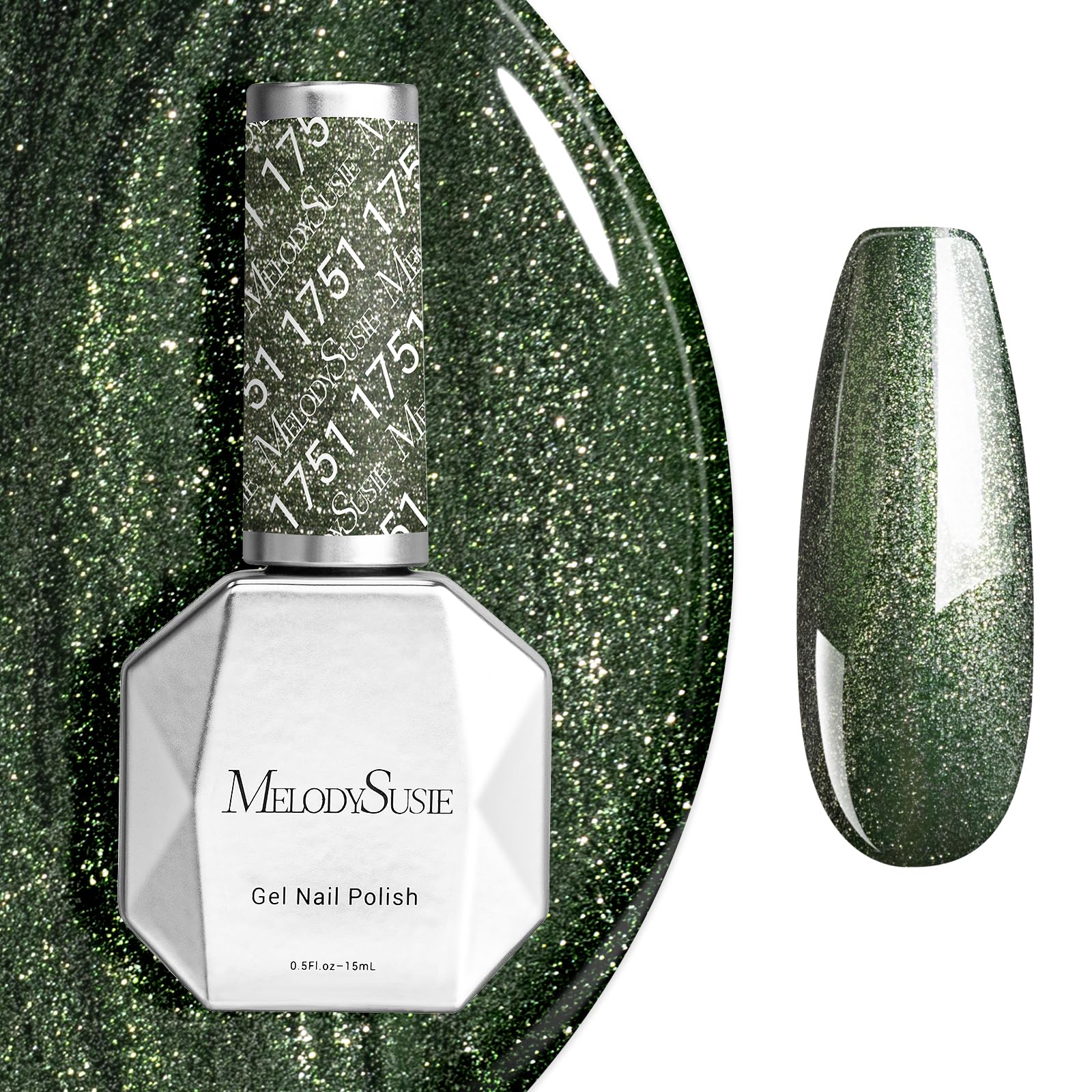 MelodySusie Green Glitter Gel Nail Polish,0.5fl oz Soak Off UV LED Christmas Green Glitter Gel Polish Gift for Women Nail Art Manicure Salon DIY Nail