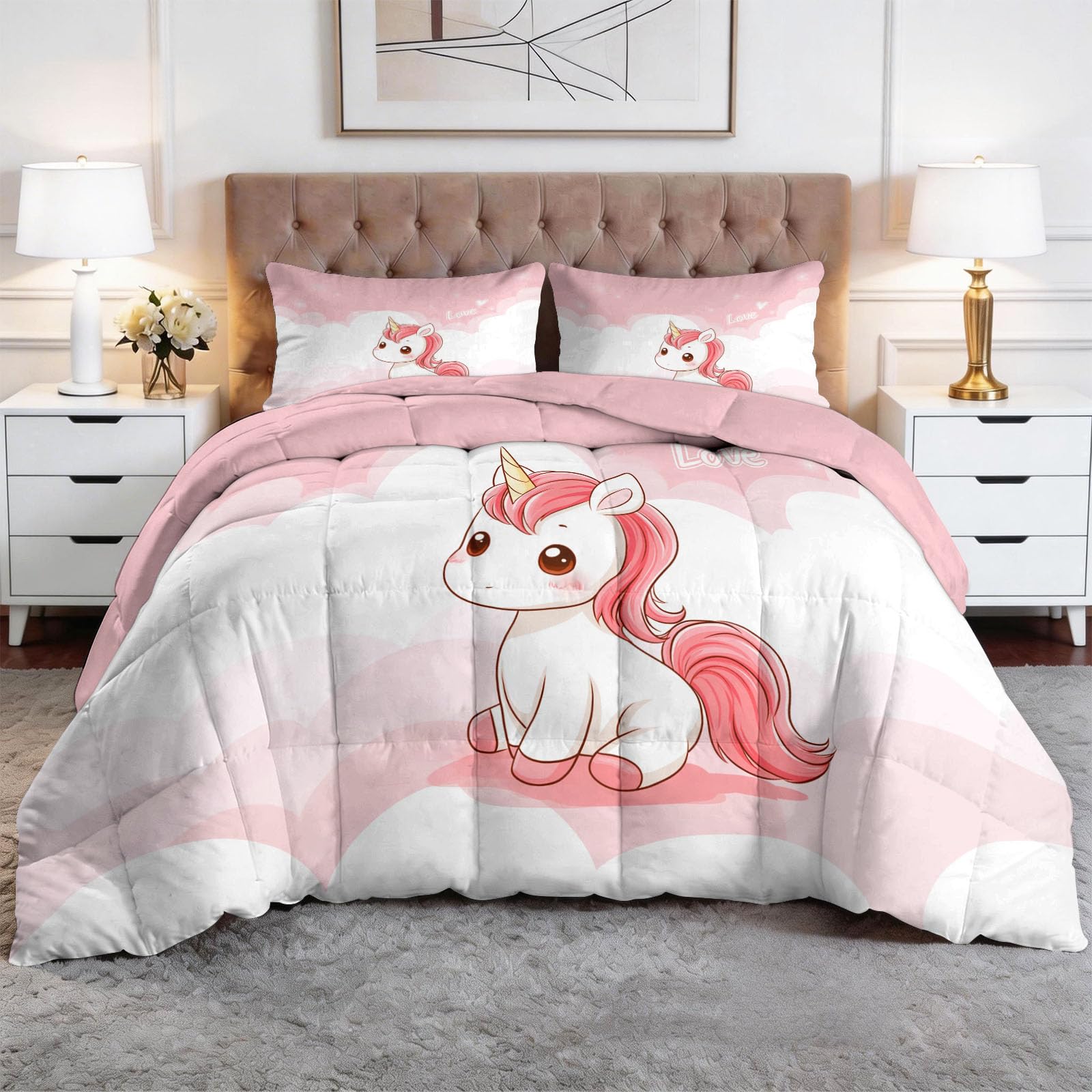 Generisch Lindo unicornio nubes edredón sin funda 200 x 200 cm 4 estaciones, reversible, estilo de dibujos animados, edredón para todo el año, edredón de verano, suave, lavable con funda de almohada