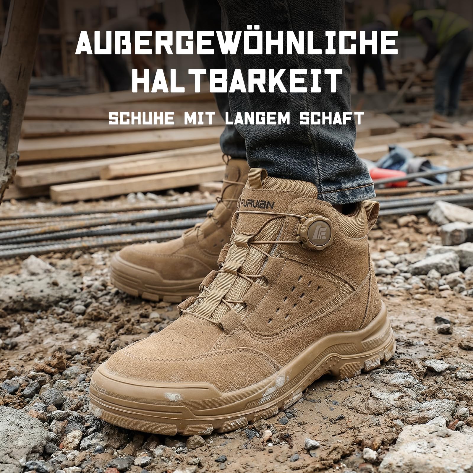 Furuian Arbeitsschuhe Herren Sicherheitsschuhe Herren Arbeitsschuhe Damen | Leicht Stahlkappenschuhe mit Drehverschluss, Hoch und Rutschfest, Sportlich Design, Pannensicher, für Fabrik, Lager, Garten
