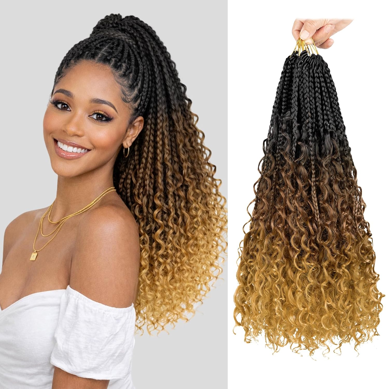Boho Box Braids Crochet Hair 18 Inch, Goddess Crochet Box Braids with Curly Ends, Pre Looped Synthetic Crochet Hair for Black Women – NAYOO