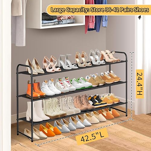Miniatura 3 de SLEEPING LAMB Organizador largo de 3 niveles para armario, estante ancho apilable para zapatos con capacidad para 24 pares de estantes de