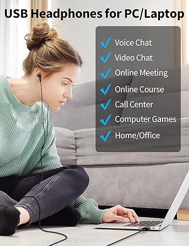 Miniatura 4 de Auriculares USB con micrófono para laptop, auriculares magnéticos con cable de 7.5 pies con aislamiento de ruido, auriculares intrauditivos con