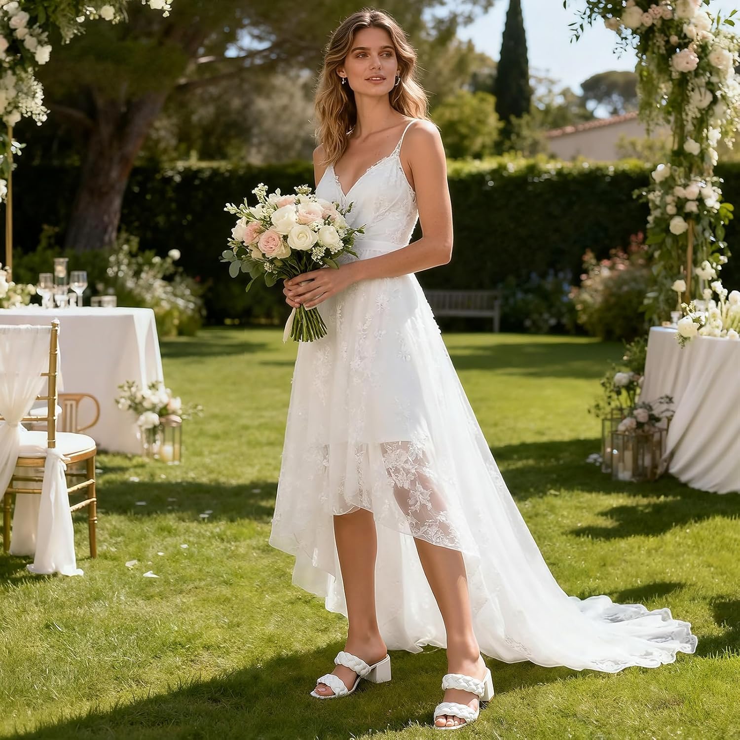 Athlefit Women's Braided Heeled Sandals Strappy Square Open Toe Heels Backless Mules Slip On Block Heels - Image 6