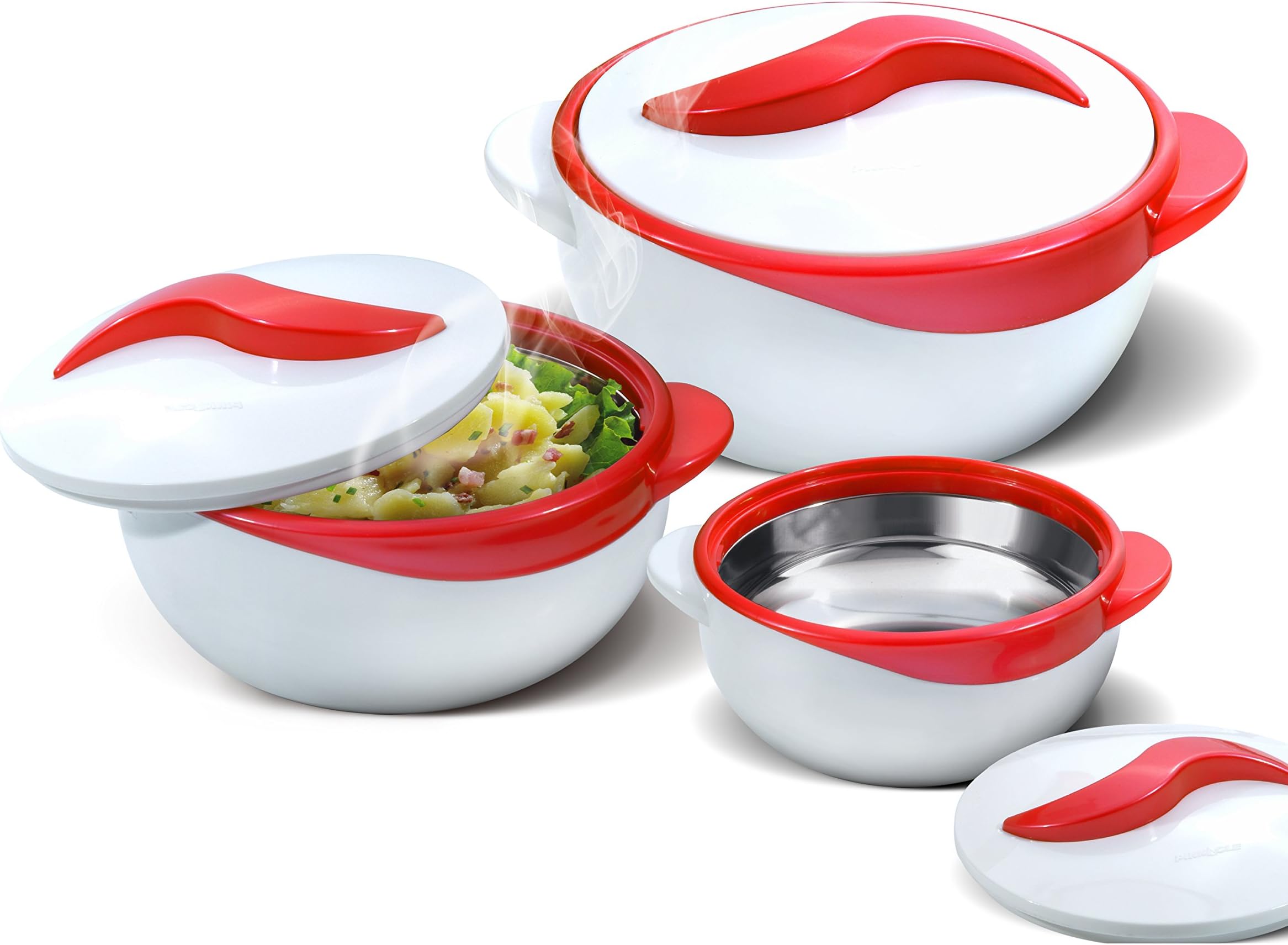Pinnacle Insulated Casserole Dish with Lid 3 pc. Set 2.6/1.5/1 qt. Hot Pot Food Warmer/Cooler –Thermal Soup/Salad Serving Bowl- Stainless Steel Hot Food Container–Best Gift Set for Moms –Holidays