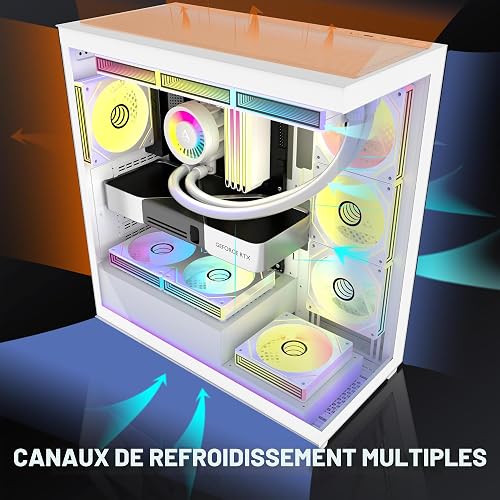 ANSAITE ATX PC Case 7 x 120 mm ARGB PWM Fan Pre-Installed Mid-Tower Gaming PC Case, Full View Double Tempered Glass Computer Case with Type-C, 360 mm Radiator Support - 3