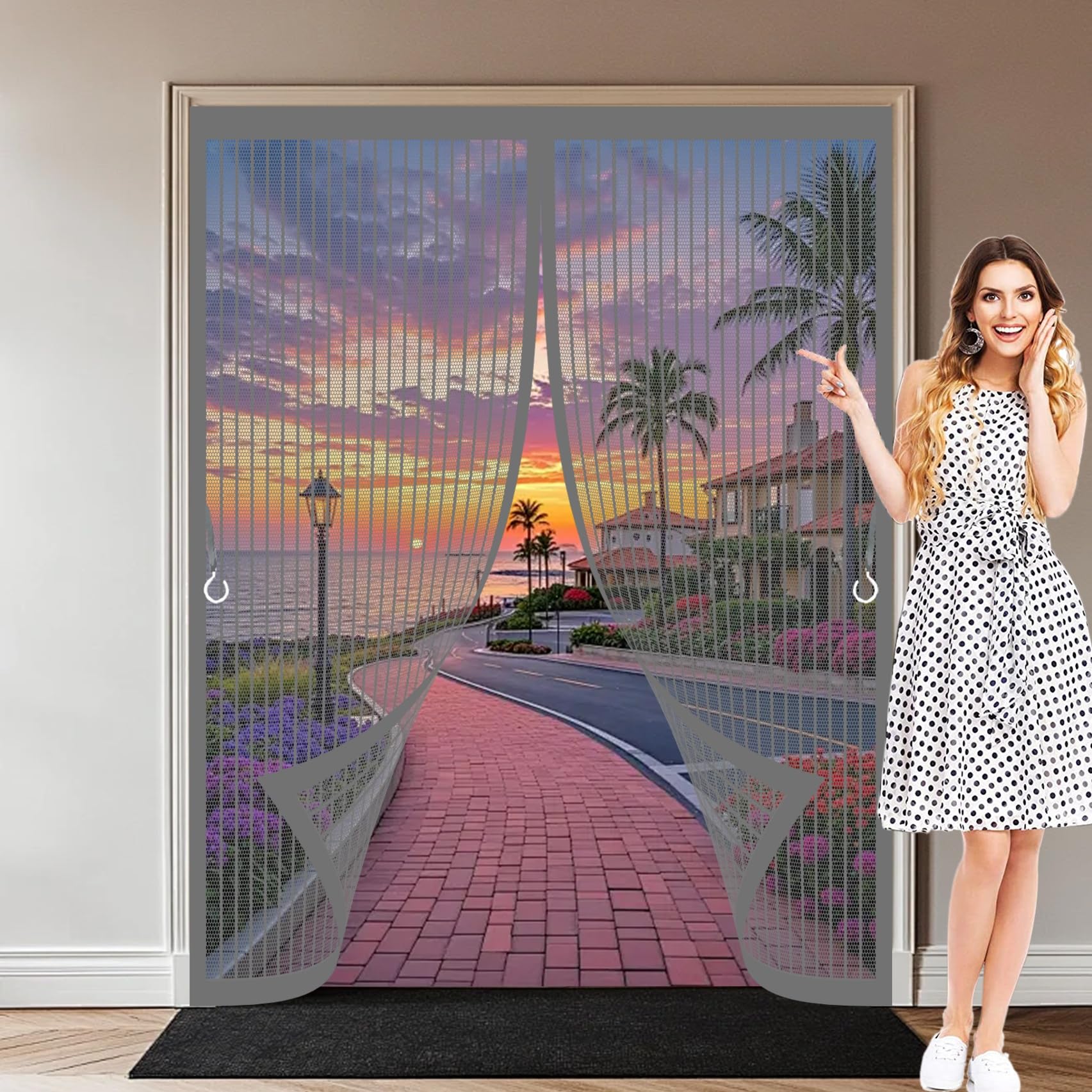 Magnetic Screen Door 195 x 195 cm with Powerful Magnets & Full Frame Magic Tape, Keep Bugs Out & Lets Fresh Air in Magnetic Screen Fly Doors for Patio Doors Bedroom, Grey