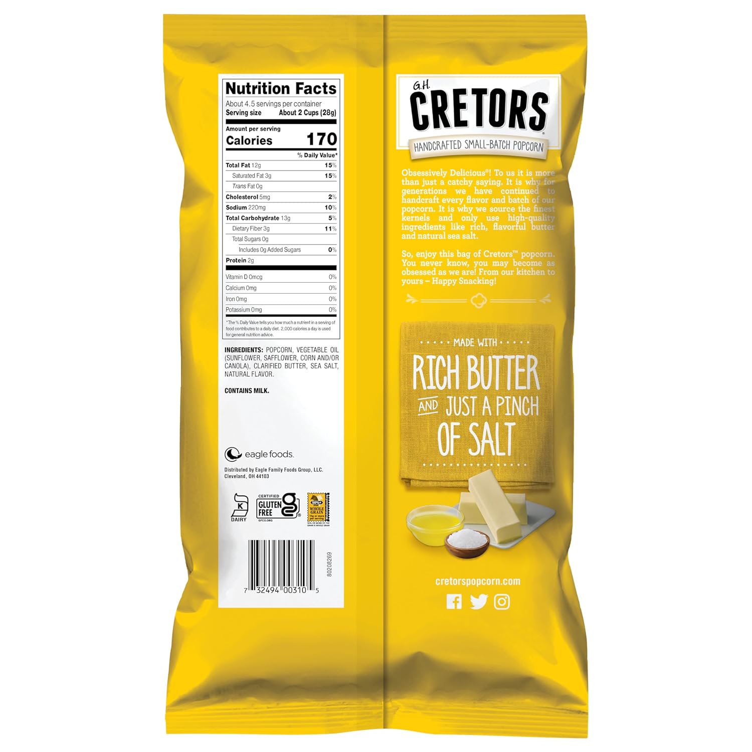 GH Cretors Farmhouse Butter Popcorn, Non GMO, 4.5 Ounces (Pack Of 12)
