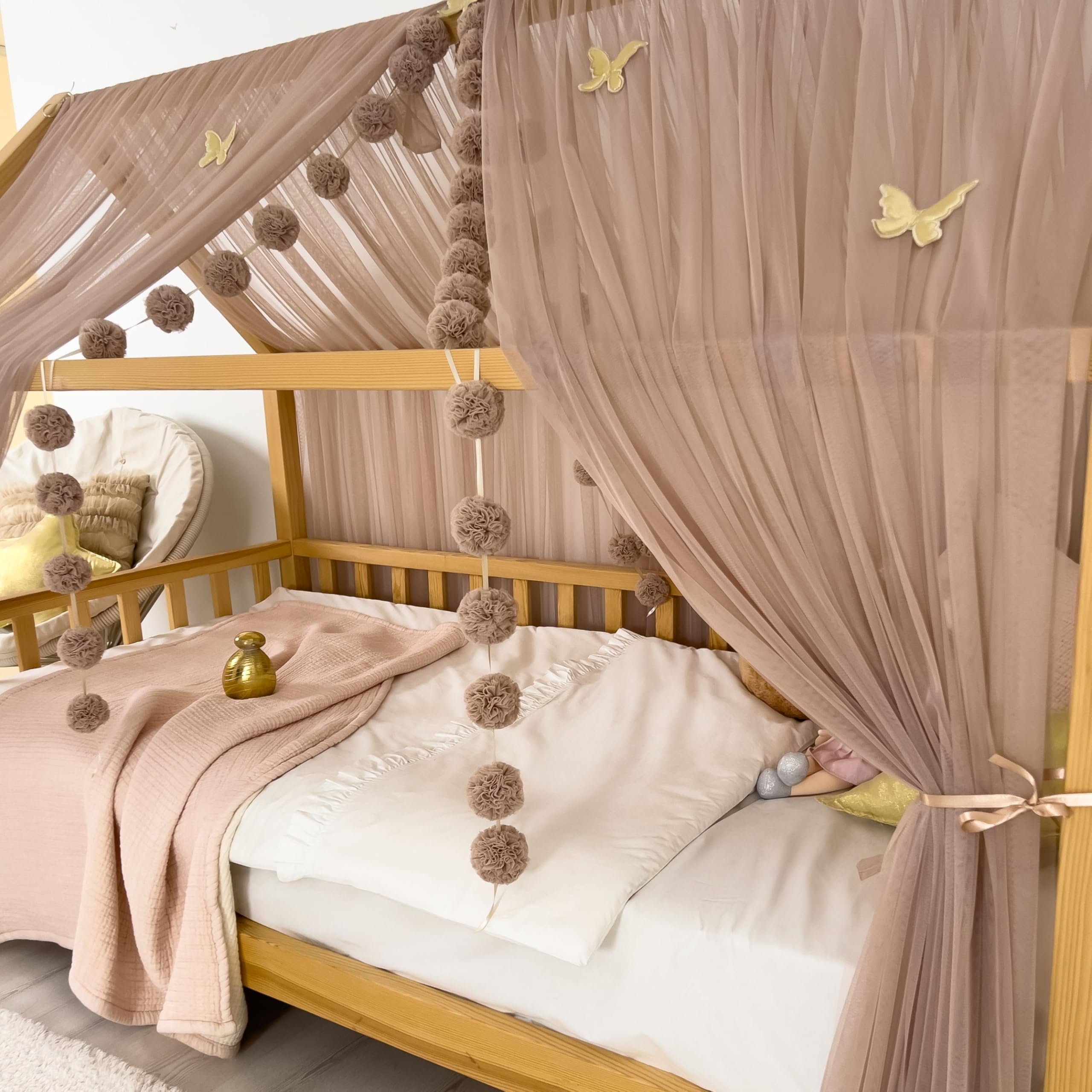 Montessori - Toldo de cama para habitación de niños y niñas, elegante decoración de tul para habitación de niños, cortina de cama para niños pequeños con drapeado suave (tinta, 420 cm, juego 1)