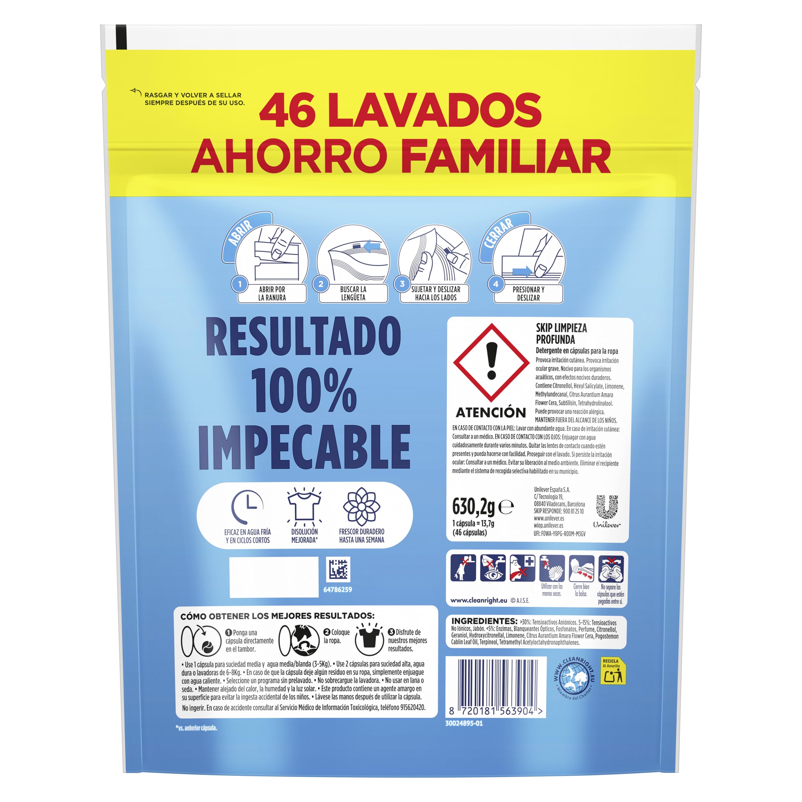 Skip Detergente en Cápsulas Limpieza profunda, 4 x 46 lavados