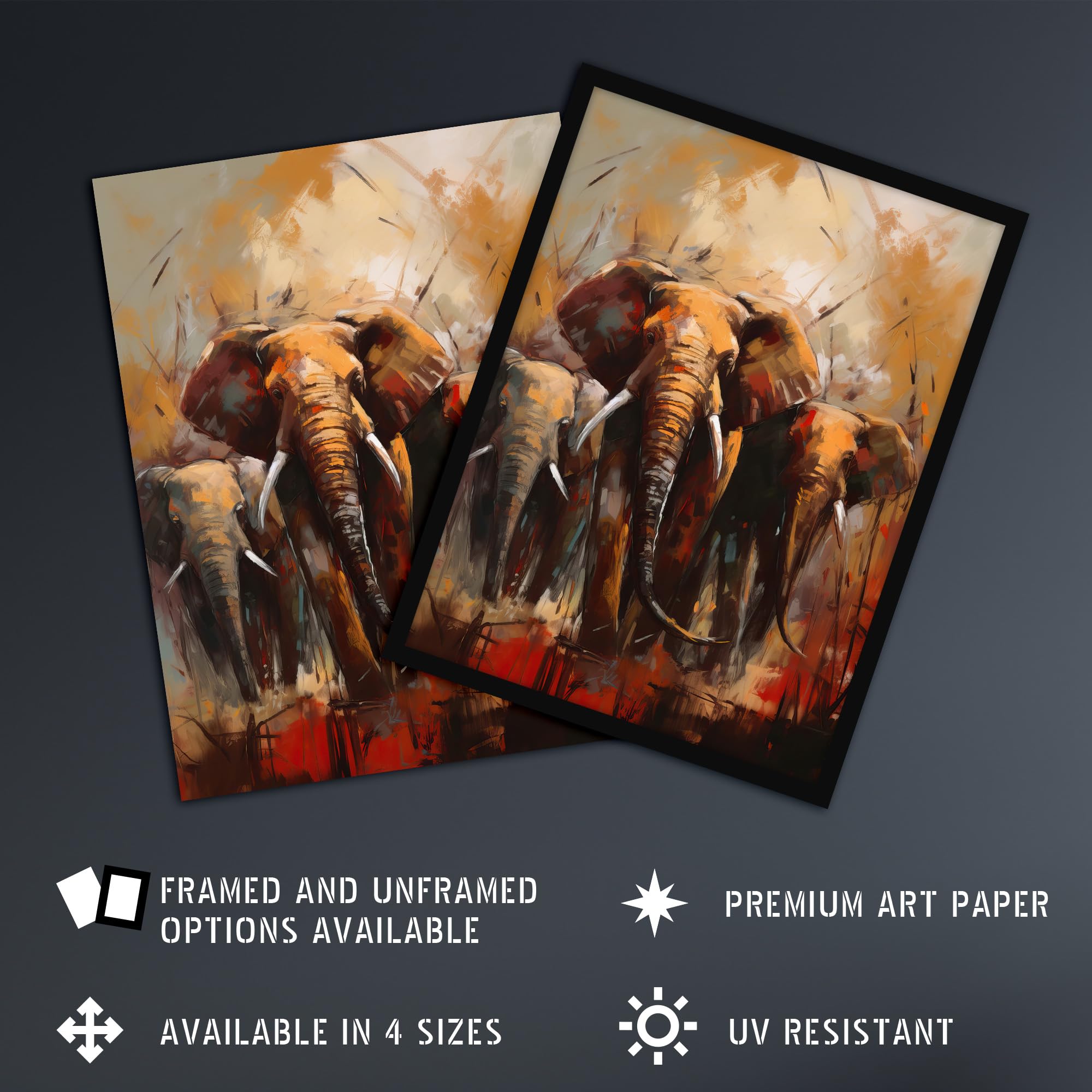 Artery8 The Elephant Charge By Duncan Flint African Elephants Oil Painting Extra Large XL Wall Art Poster Print - Image 2