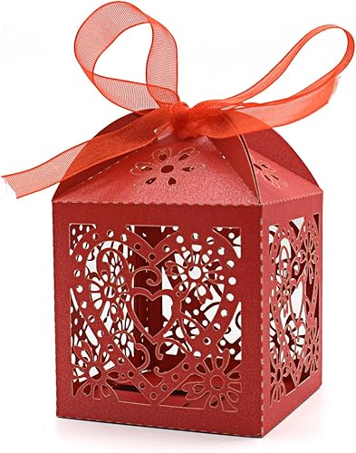 KPOSIYA - Caja con corazón cortado con láser y cintas para recuerdos de fiesta, regalos, chocolates, dulces y bombones, para cumpleaños, fiestas de