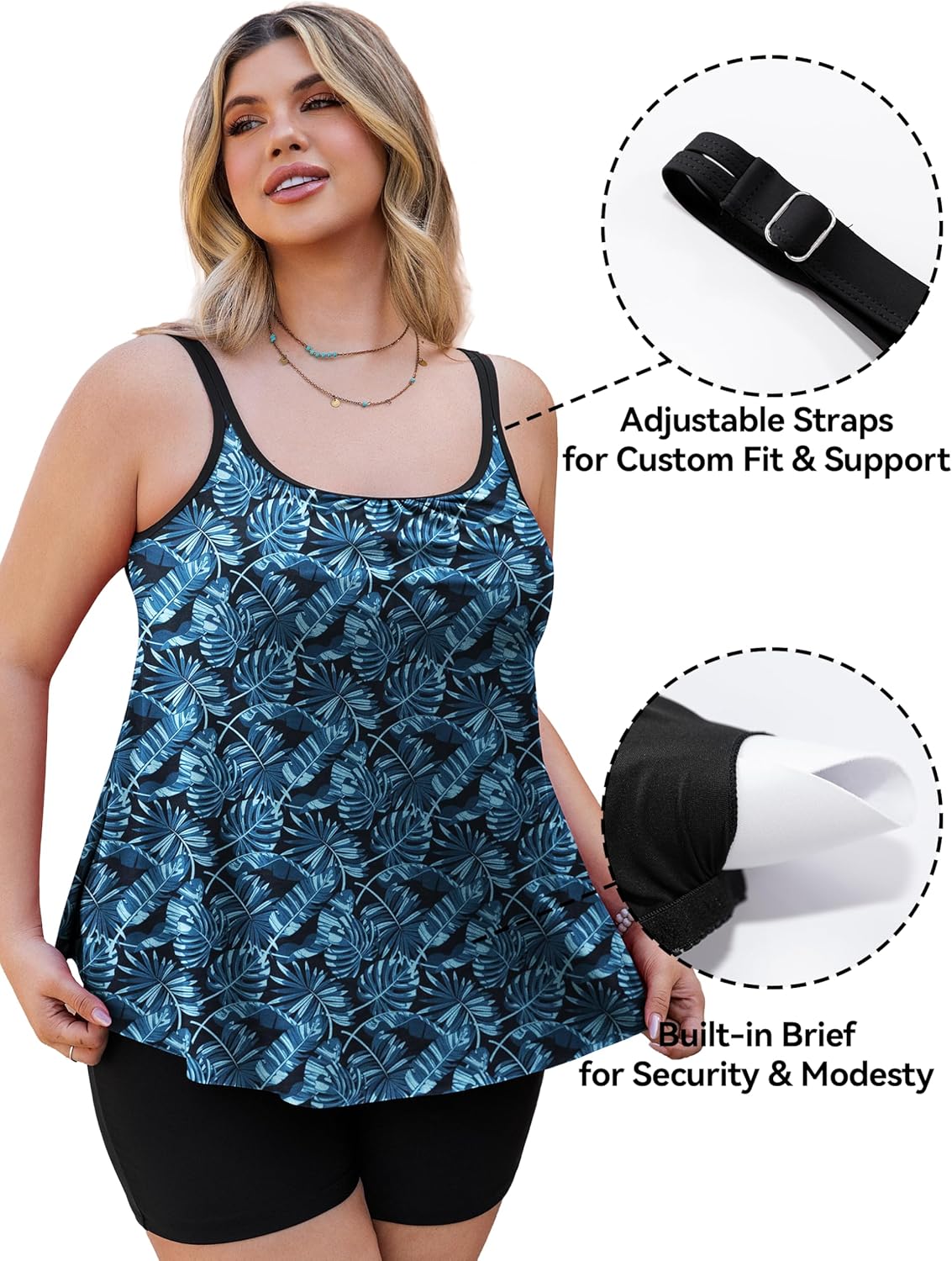 Tralilbee Plus Size Tankini Swimsuits for Women Two Piece Bathing Suit Swim Tops with Shorts