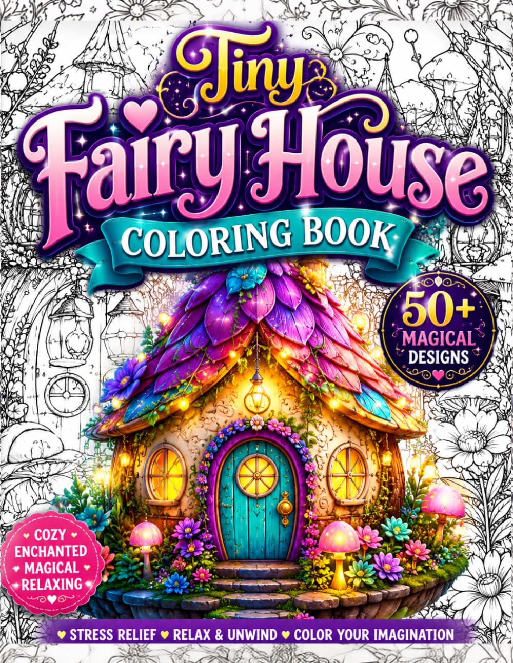 Tiny Fairy House Coloring Book: 50 Cozy Fantasy Fairy Houses, Enchanted Tiny Cottages, Magical Miniature Homes, Whimsical Woodland Villages, ... Mindfulness, Creativity & Peaceful Escape