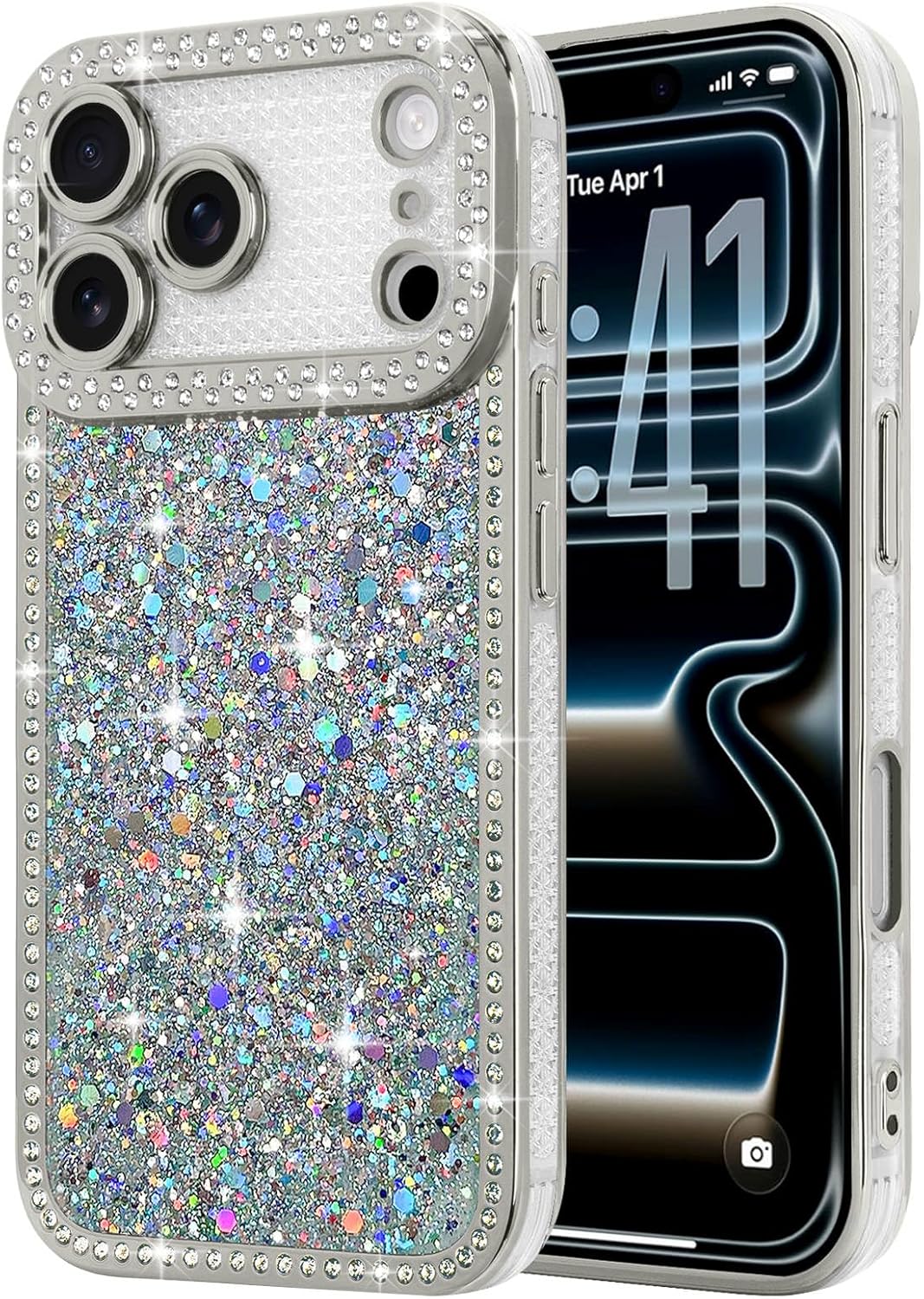 Lafunda for iPhone 17 Pro Max Case Glitter, Luxury Shiny Bling Sparkly Bumper Cover with Crystal Diamonds for Women Girls Soft Slim Shockproof Protective Phone Case for iPhone 17 Pro Max 6.9", Sliver