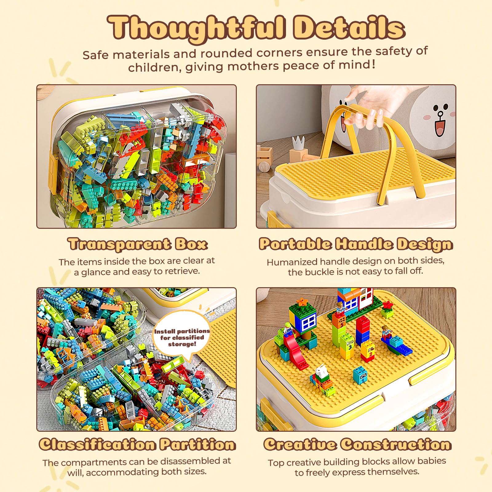 Aufbewahrungsbox für Legosteine, Aufbewahrungsbox für Bausteine, Sortierboxen für Legosteine, Kunststoff Sortierboxen, Ordnungsboxen mit Deckel für Bausteine und Puzzle