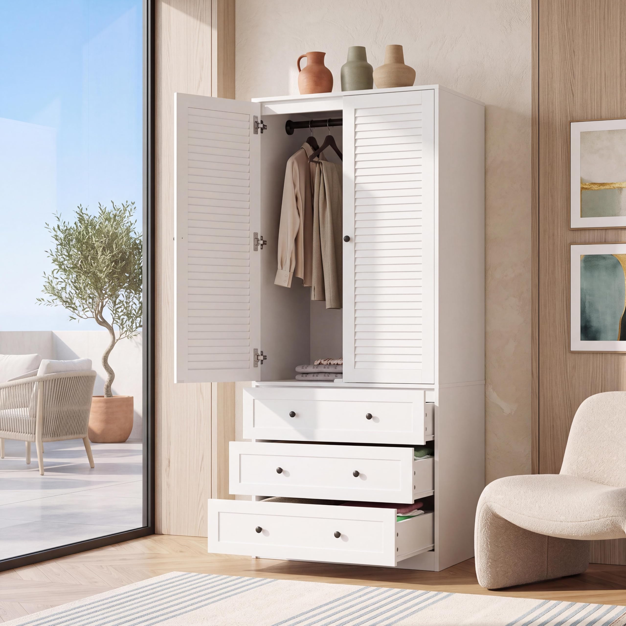 Photo 1 of ***PARTIAL SET*** Garvee 70" Wardrobe Armoire Closet - White