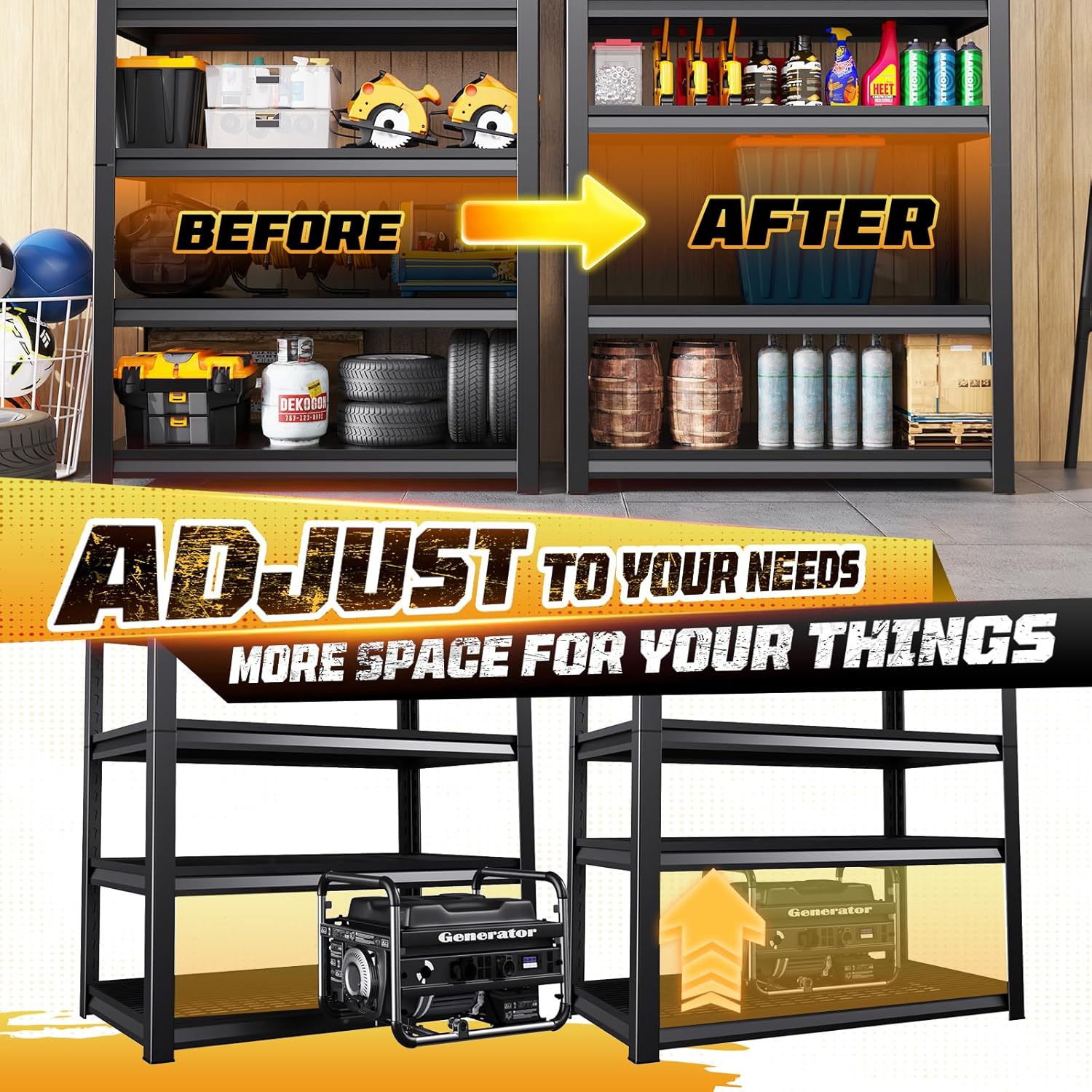 72" H Garage Storage Shelves 5-Tier,Garage Storage System Shelves Adjustable 2000LBS,Storage Shelving for Basement,Pantry,Kitchen,Warehouse,72" H x 35.55" W x 16" D - Image 5