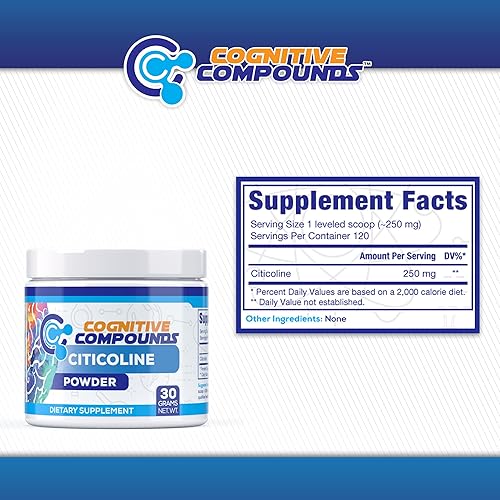 Miniatura 3 de COGNITIVE COMPOUNDS Citicolina (CDP-colina) Polvo - Memoria mejorada y estado de ánimo mejorado - 1.06 oz