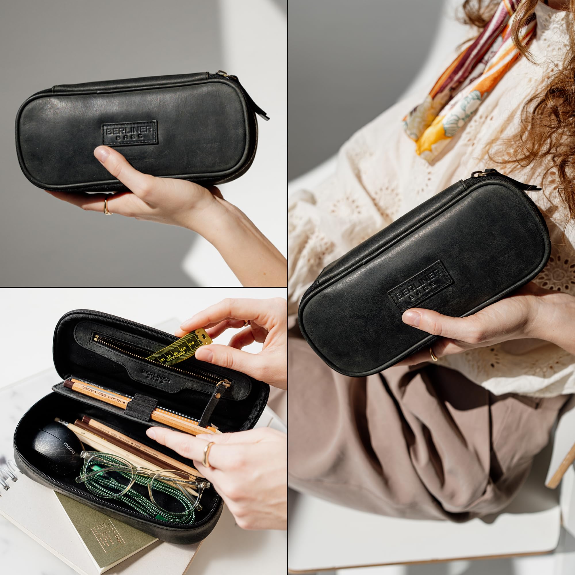 Berliner Bags Vintage Leder Federmäppchen Felix - Federmappe, Federtasche für Jungen - Dunkelgrau