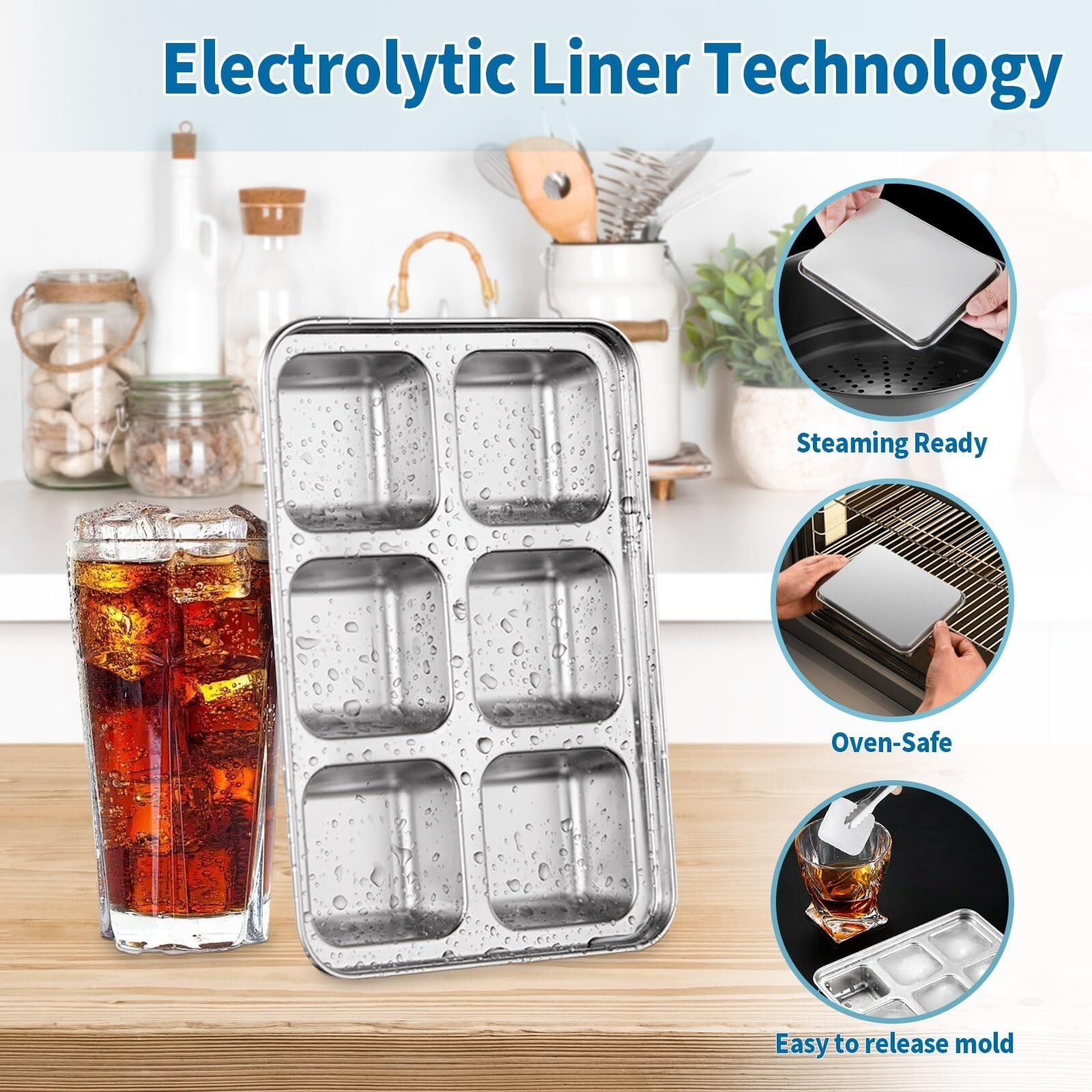 Bac à glaçons – en acier inoxydable, moule carré réutilisable de 6 cubes, idéal for réaliser des for cocktails ou whisky