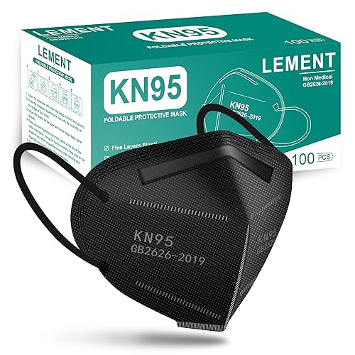LEMENT KN95 Face Masks 100 Pack,5-Ply Breathable Cup Dust Disposable Masks For Adult,Teenager - Adult-100 Pack-black