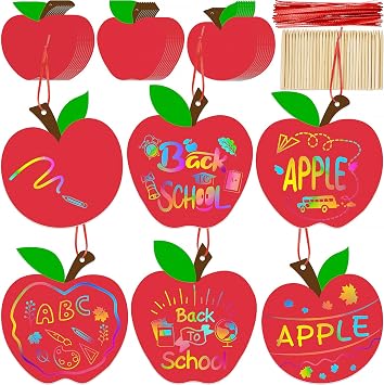 90shine 69 Sets Back to School Crafts for Kids Red Scratch Apple-Shape Magic Craft Art Kit First Day of School Classroom Preschool Fall Party Activities Favors