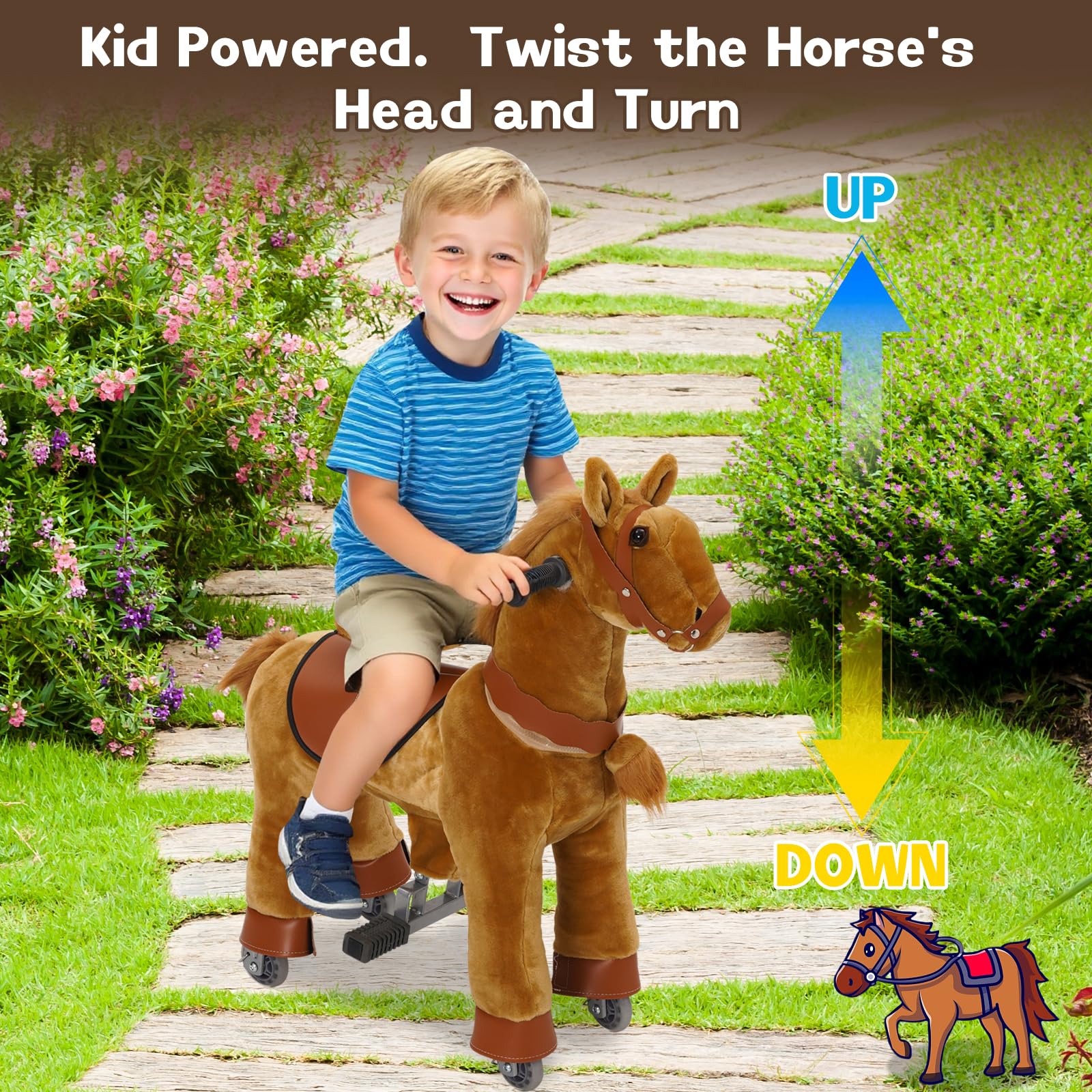 CavalloCavalcabile per Bambini, Cavallo Equitazione Giocattolo per Bambini, Cavallo con Ruote, CavalloPeluche per Bambino 3 4 5 6 Anni