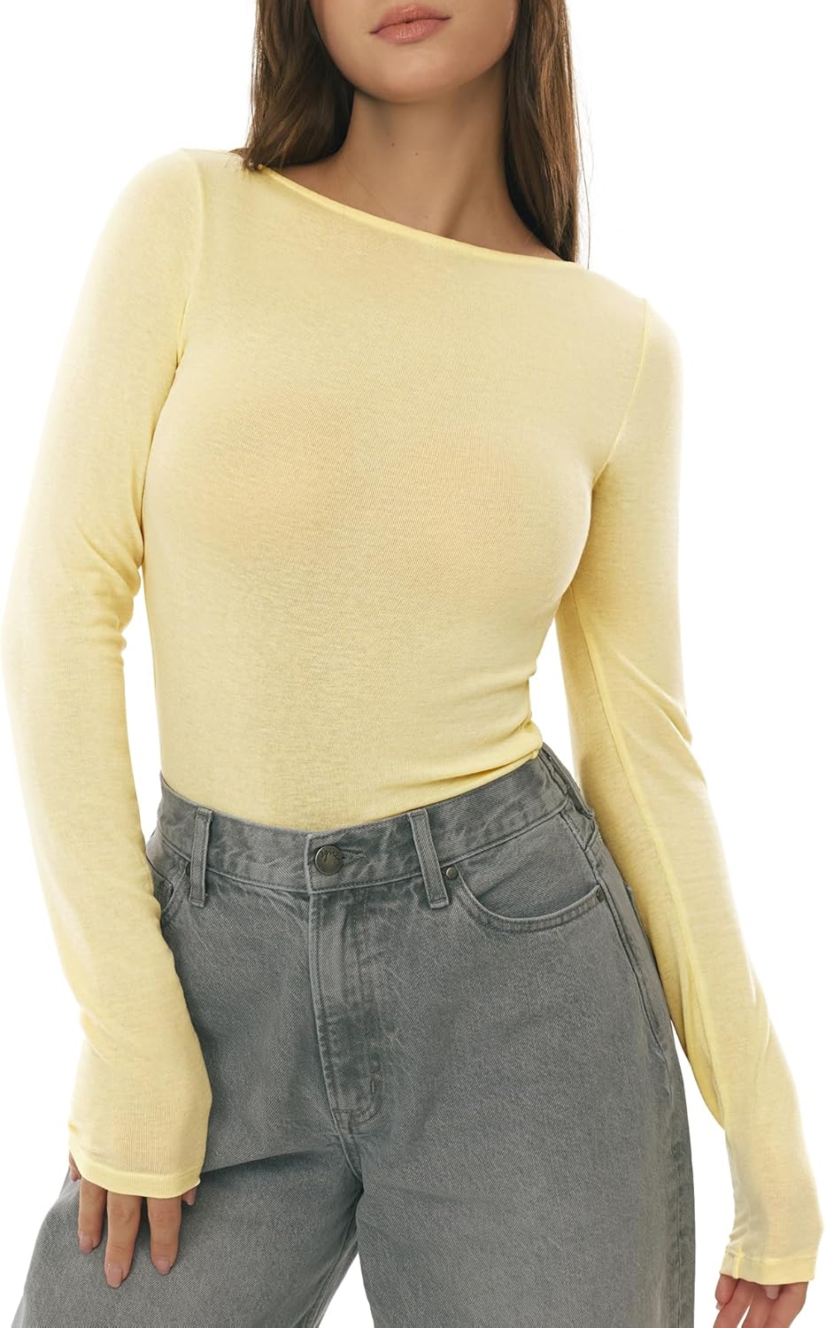 C202 Women's Boat Neck Long Sleeve Shirts Merino Wool Blend Tops Fitted Basic Tee Cozy Embrace Collection