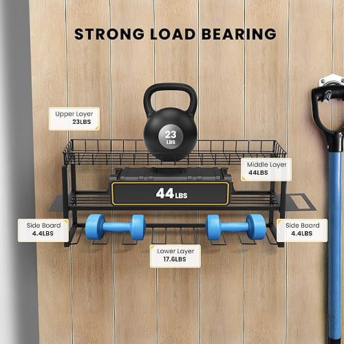 Miniatura 4 de SPECSTAR Organizador de herramientas eléctricas, soporte de pared, 3 capas, estante de herramientas resistente con 7 soportes para taladro, estante