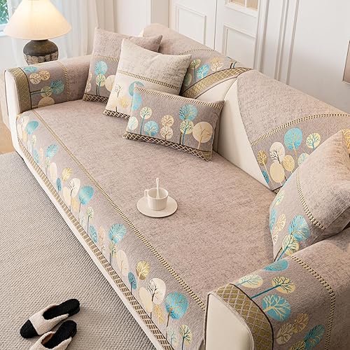 Miniatura 1 de Funda de sofá estilo bohemio, fundas de sofá antideslizantes, fundas de sofá lavables, funda de felpilla para sofá (crema, 36 x 82 pulgadas, 4