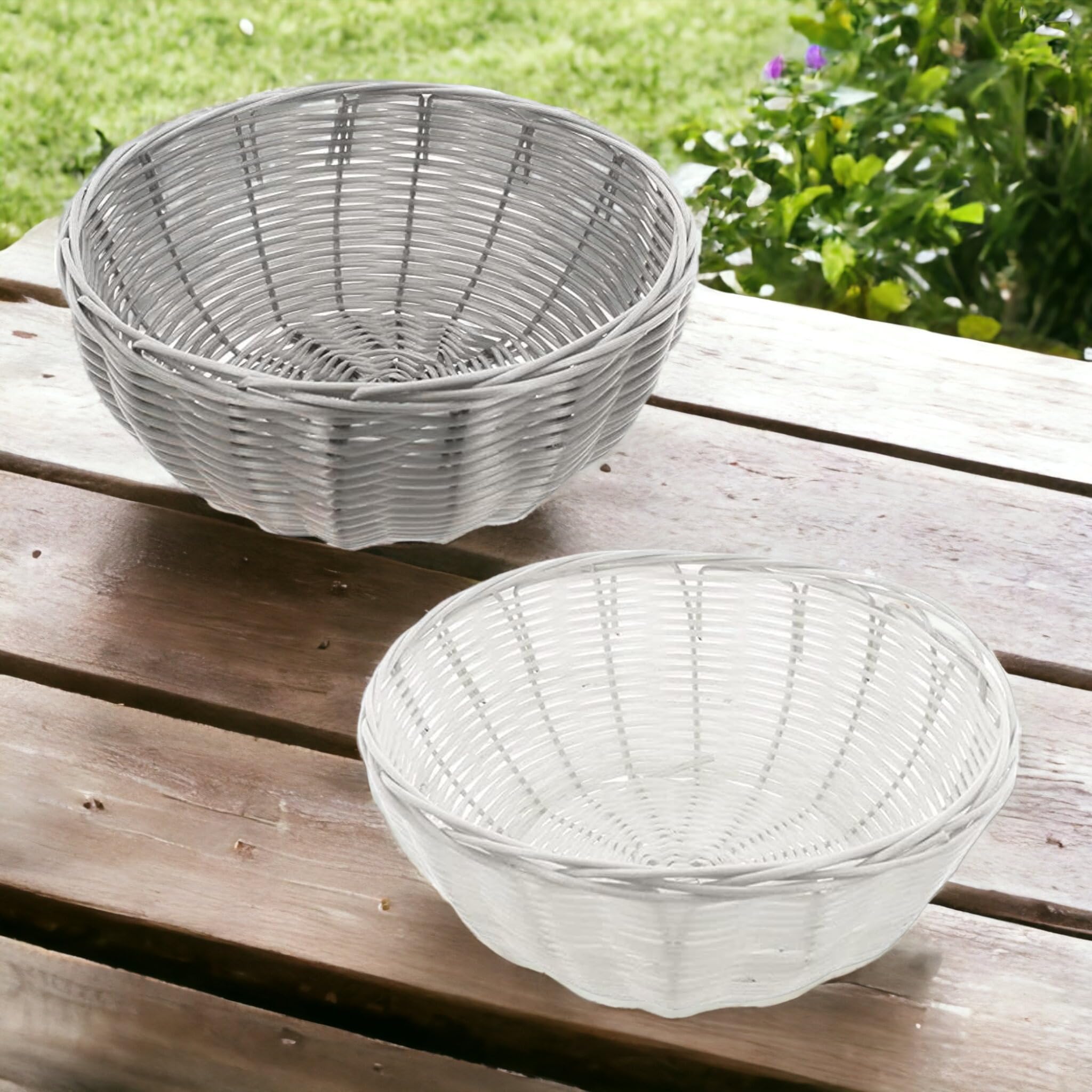 2-teiliges Brotkorb-Set Aus Kunststofffaser – Weiß & Grau, 21 Cm, Ideal Zum Servieren Und Aufbewahren