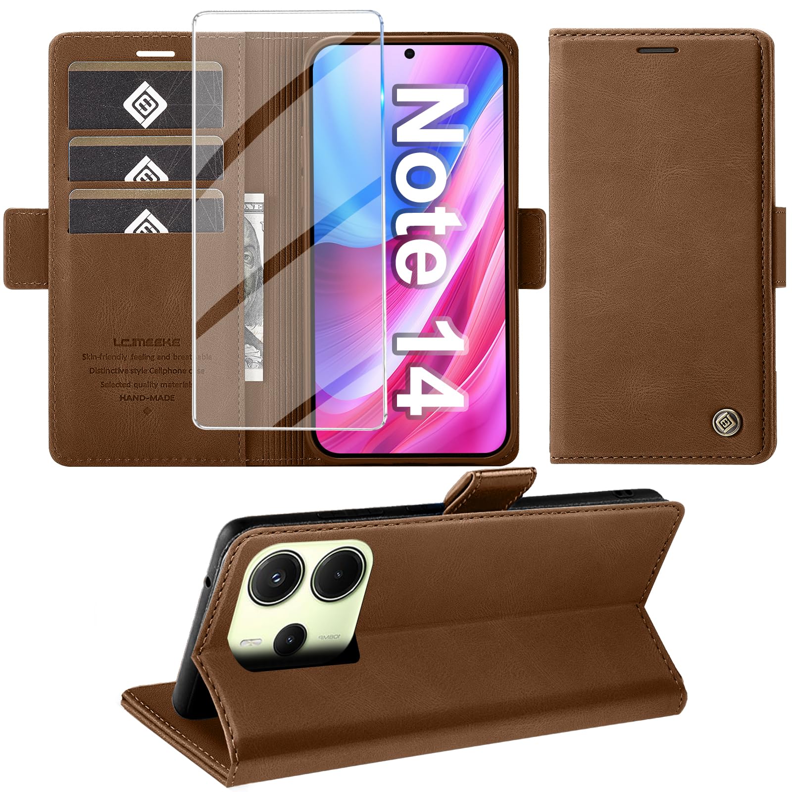 ZONNAVI Cover per Xiaomi Redmi Note 14 5G, Flip Custodia Pelle PU con [Slot Cart] [Supporto Stand] [Magnetica], Cover a Libro Portafoglio per Redmi Note 14 5G (Marrone