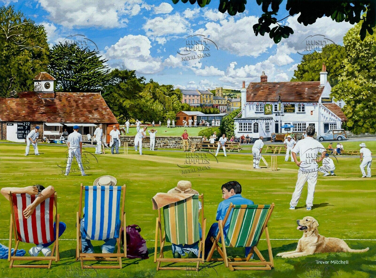 The Rusty Apples Metal Sign Co Metallic With Earthy/Warm Undertones British Summer Village Cricket & Bowls Teams In Action Nostalgic Metal Sign